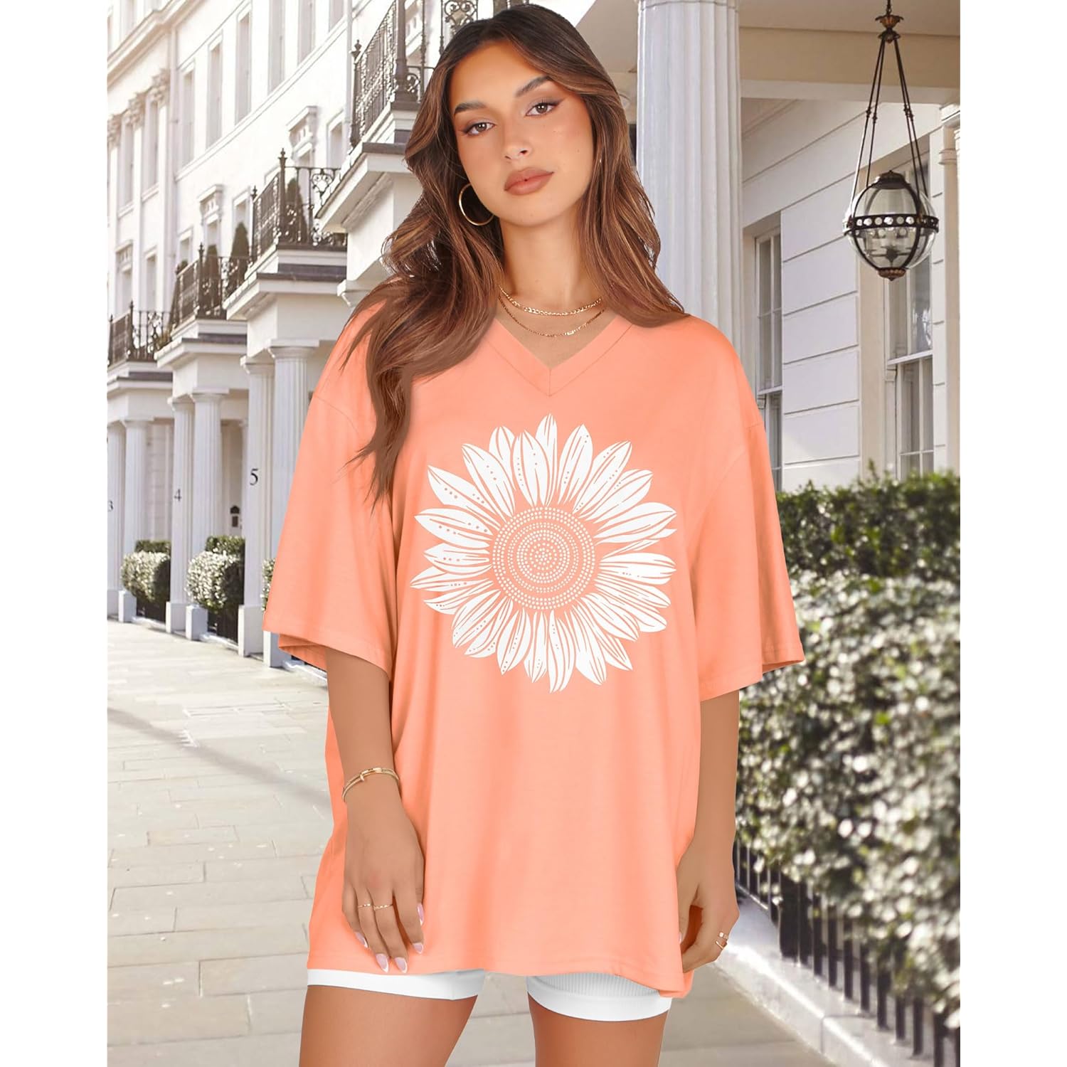Oversized Tshirts for Women V Neck Short Sleeve Summer Casual Basic Loose Tops