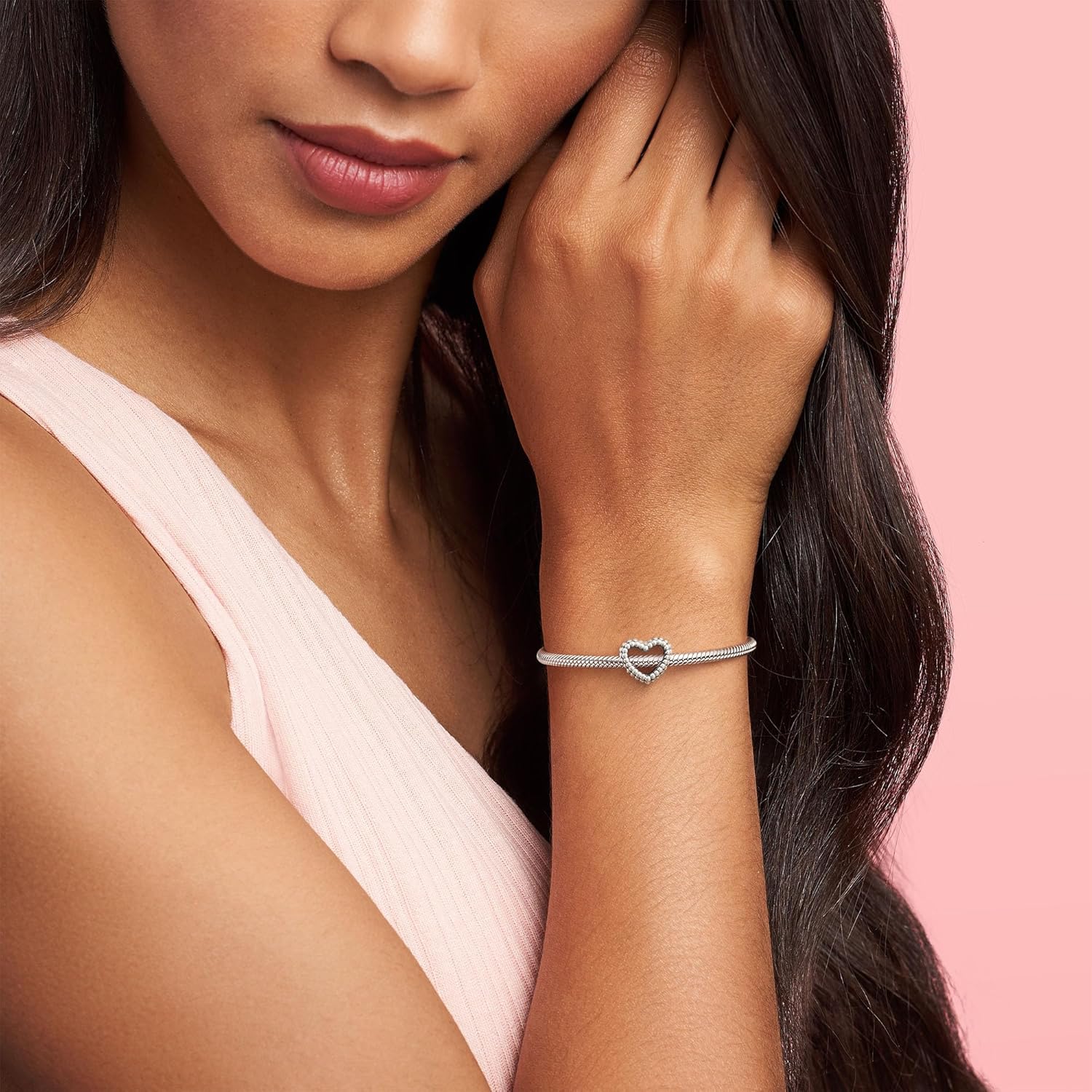 PANDORA Beaded Open Heart Charm - Compatible with PANDORA Moments - Gift for Her - Made with Sterling Silver - with Gift Box