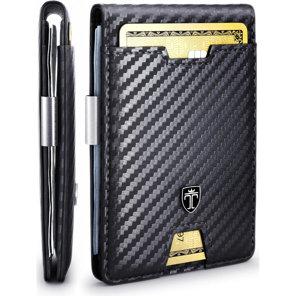 TRAVANDO Mens Slim Wallet with Money Clip AUSTIN RFID Blocking Bifold Credit Card Holder for Men with Gift Box (Carbon)