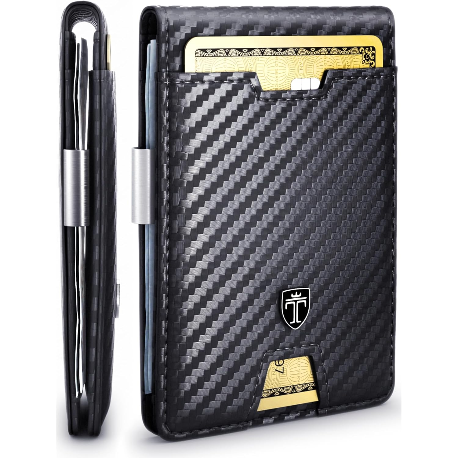 TRAVANDO Mens Slim Wallet with Money Clip AUSTIN RFID Blocking Bifold Credit Card Holder for Men with Gift Box (Carbon)