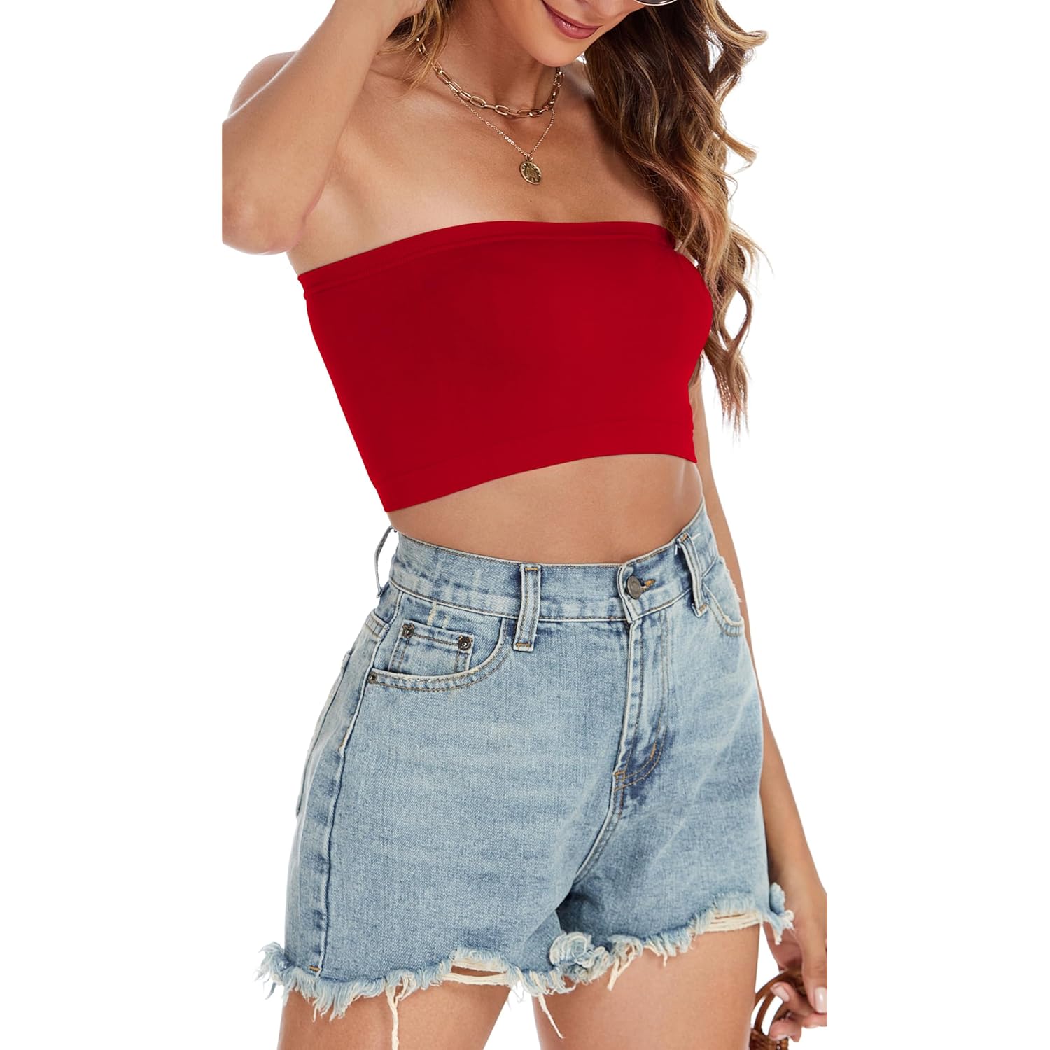 Womens Tube Tops Summer Bandeau Casual Crop Top Going Out Strapless Tank Basic Short Shirt
