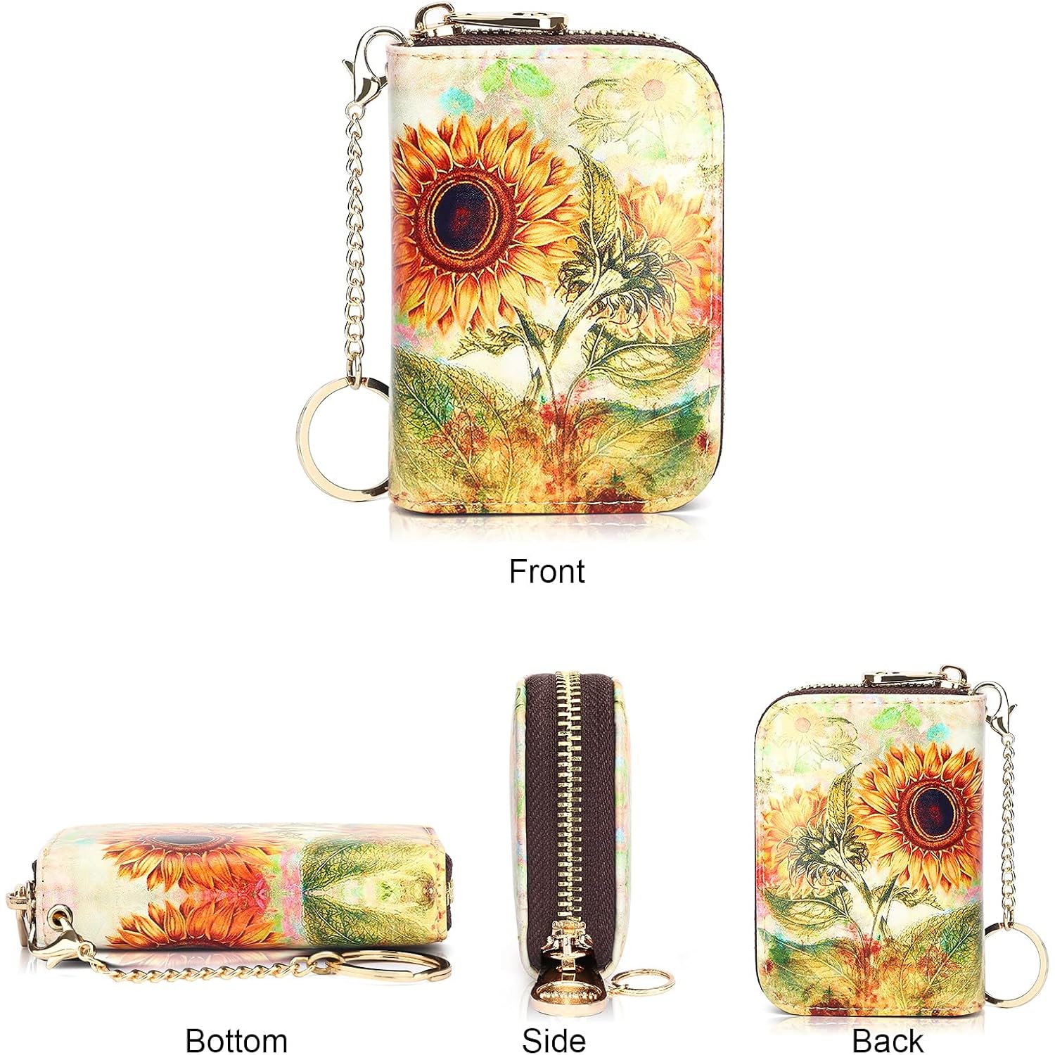 APHISON RFID Credit Card Holder Wallets for Women Leather Zipper Card Case for Ladies Keychain Wallet