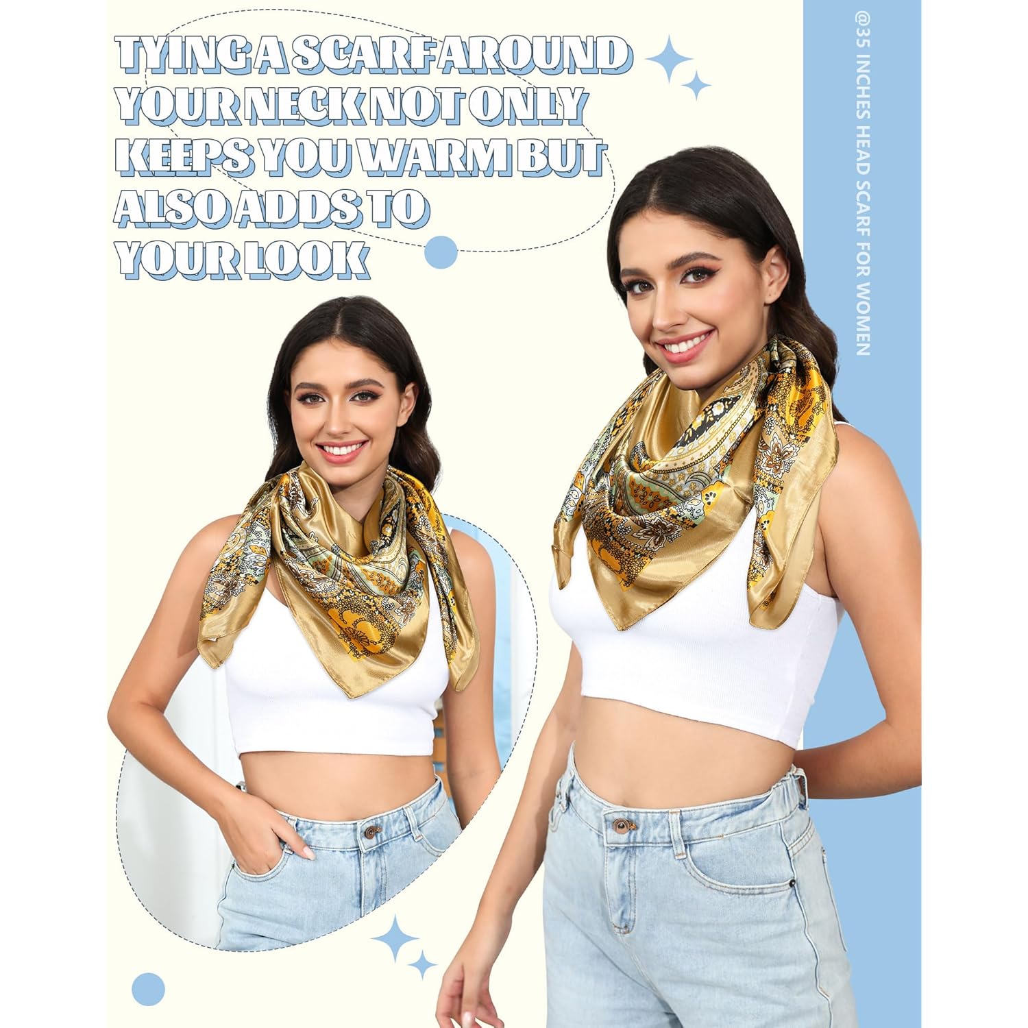 AWAYTR 35” Large Square Satin Head Scarf - 3Pcs Satin Hair Scarves Silk Bandana Scarf Headscarf Silk Feeling Scarf for Women