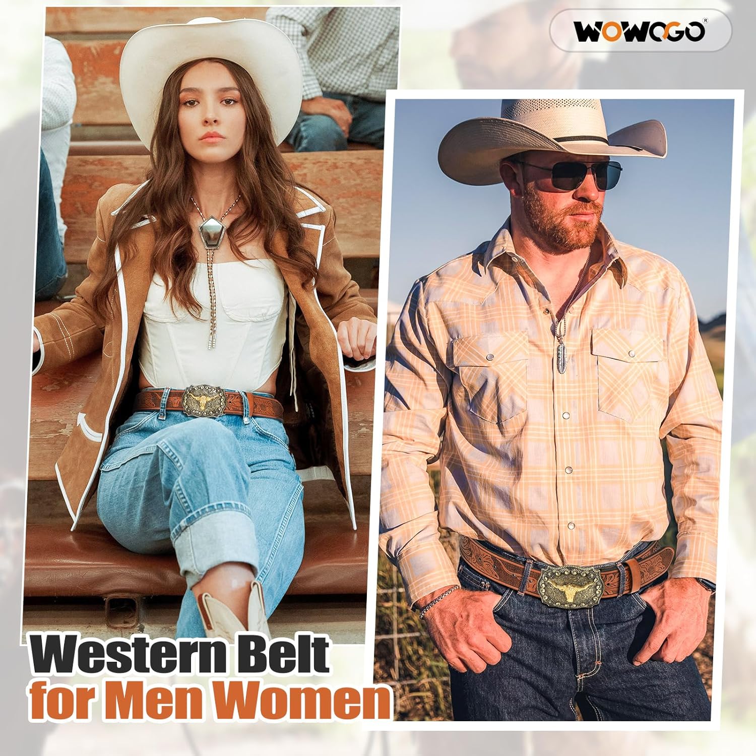 Women Men Western Belts Cowboy Cowgirl Country Belt Longhorn Bull Buckle Floral Embossed Belt for Jeans Dresses