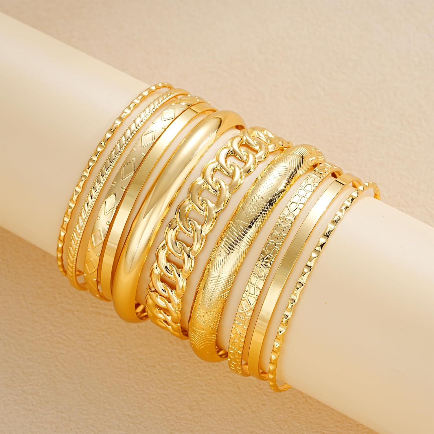 ÌF ME Gold Bangle Bracelets for Women, Indian Bangles Stackable Set, Multi Layer Textured 14K Gold Plated Chunky Bracelets Boho Jewelrys Set