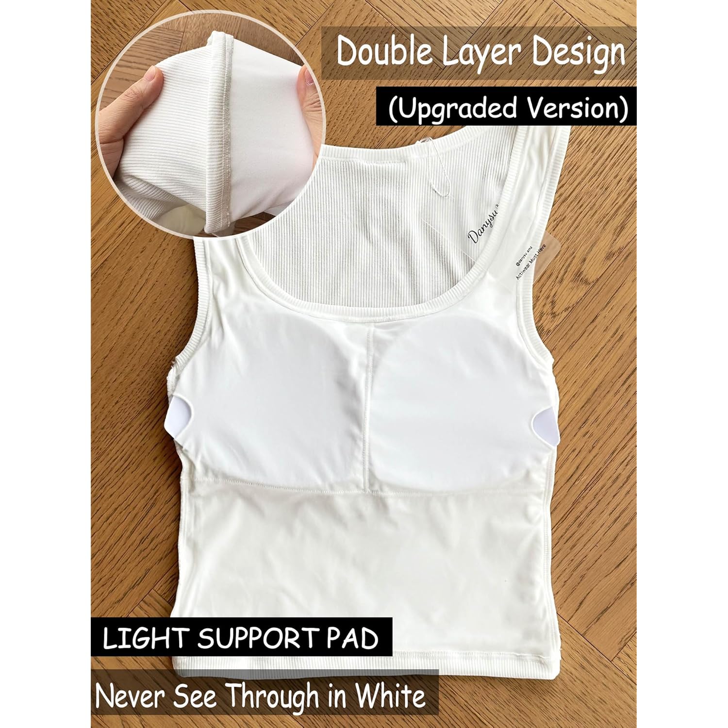 Danysu Women Rib Tank Top Padded Workout Top Square Neck Crop Tank Fitted Basic Cami Tops