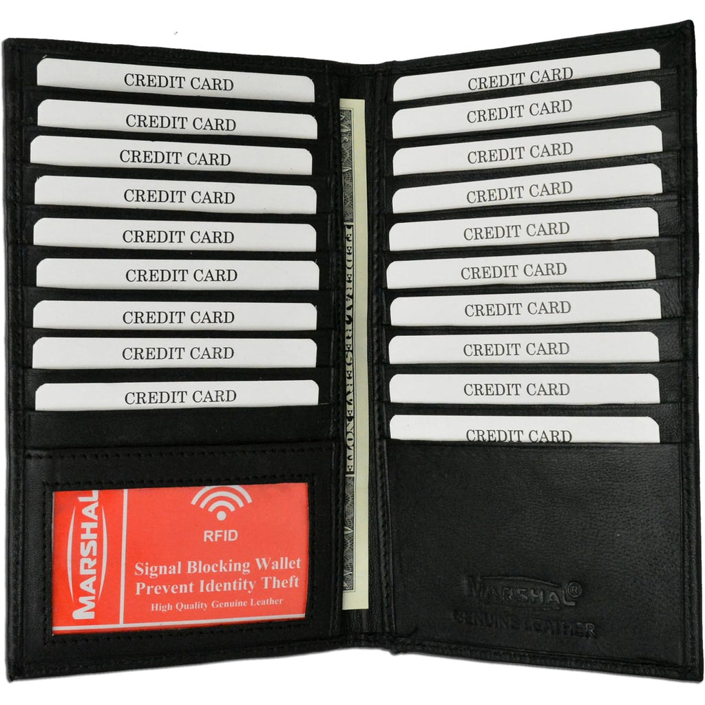 Marshal Bifold Leather RFID Blocking Wallet For Men & Women | Genuine Leather Holder With 19 Slots, 2 Bill Compartments & ID Window For Credit/Debit Cards, Money & More (Black)