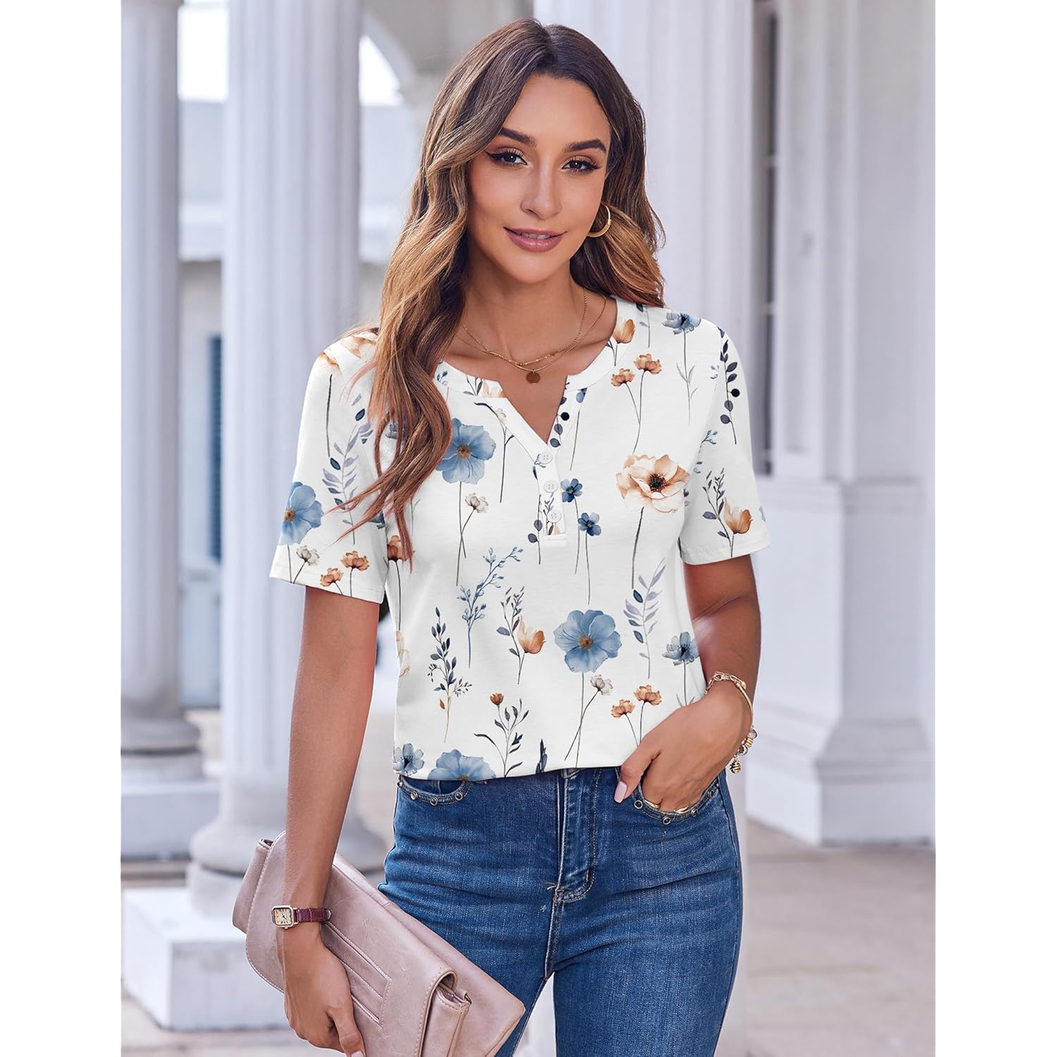 Zeagoo Womens Summer Tops Casual Short Sleeve V Neck Shirts Business Dressy Work Blouses