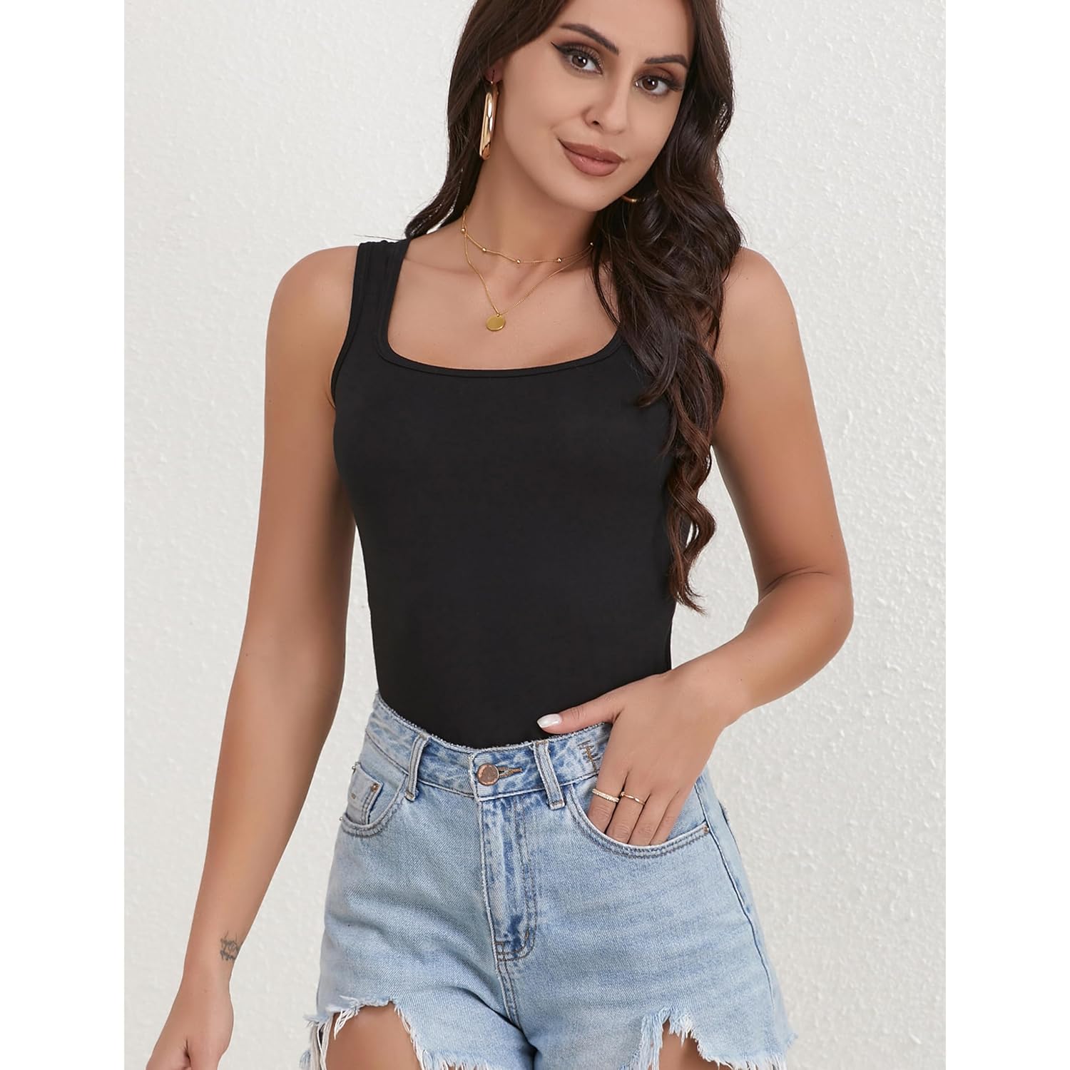 BQTQ 5 Pack Women's Tank Tops Square Neck Sleeveless Ladies Tank Top Undershirts