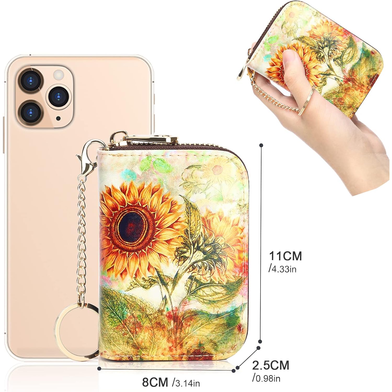 APHISON RFID Credit Card Holder Wallets for Women Leather Zipper Card Case for Ladies Keychain Wallet