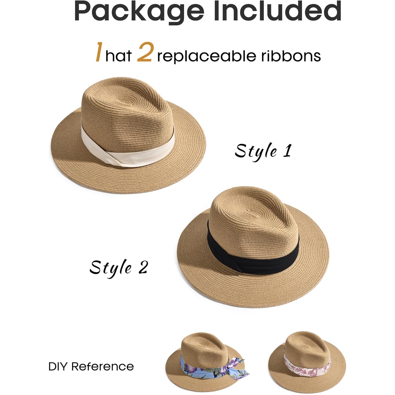 FURTALK Panama Hat Sun Hats for Women Men Wide Brim Fedora Straw Beach Hat UV UPF 80+
