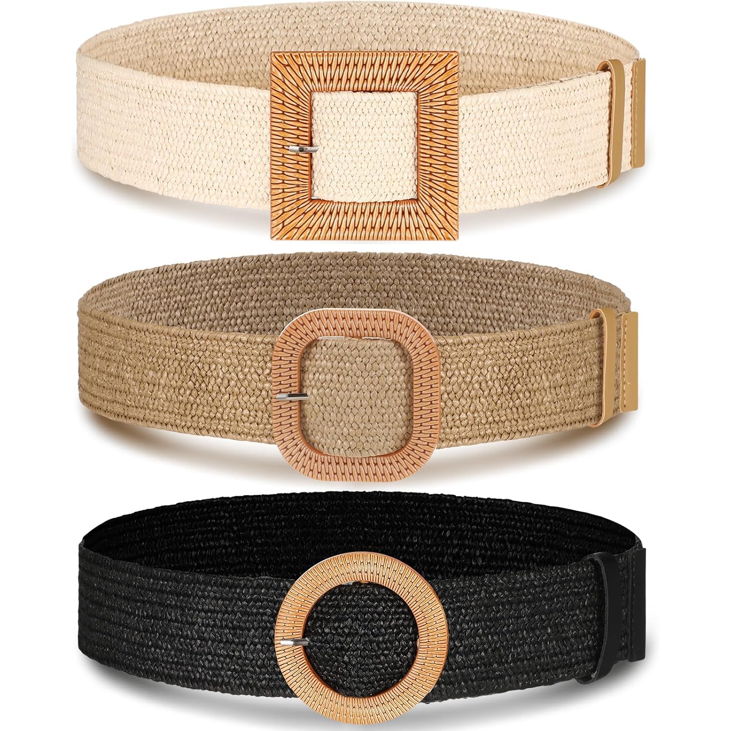 Syhood 3 Pieces Straw Woven Elastic Waist Belt for Women Bohemian Dress Braided Belt