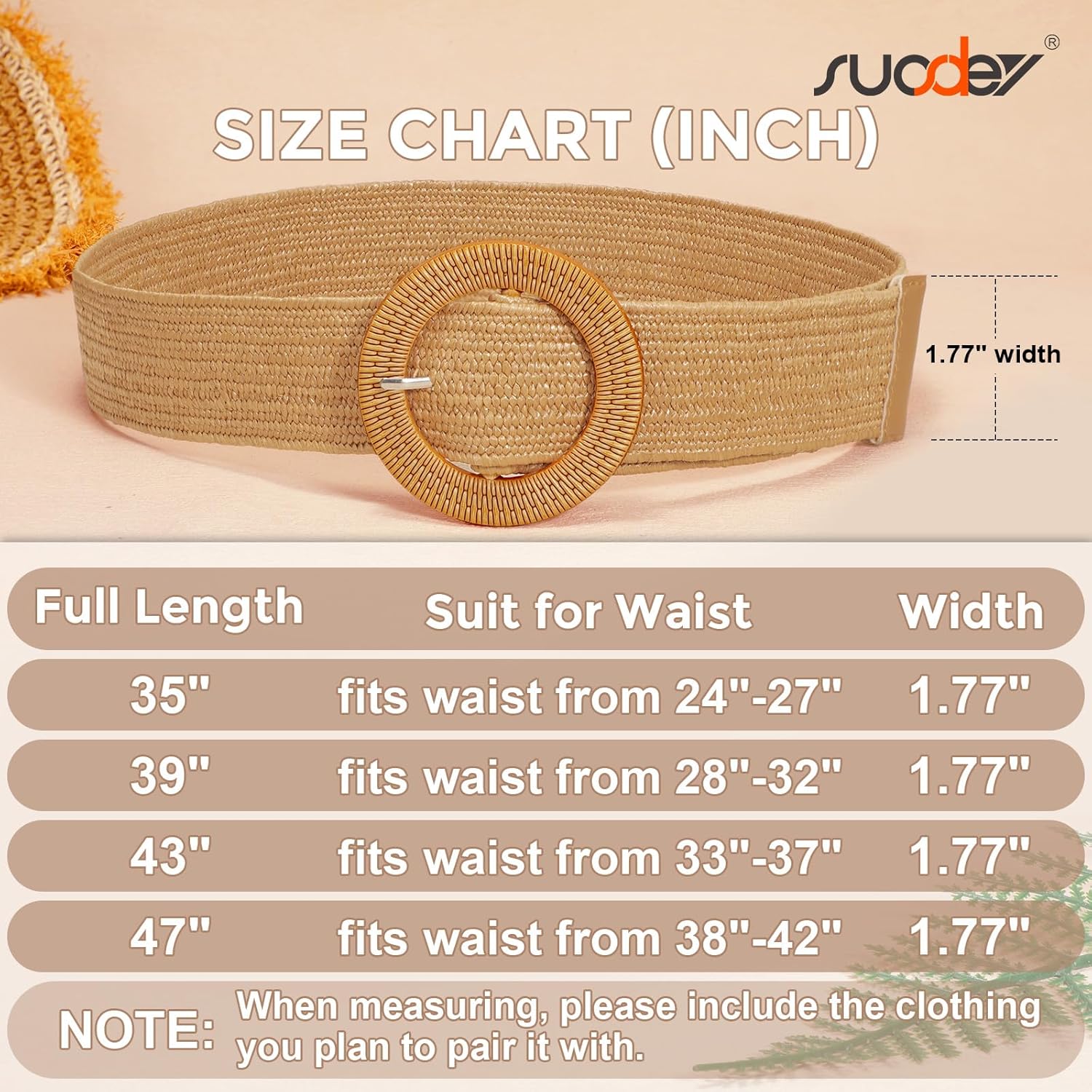 SUOSDEY Straw Woven stretchy Waist Belt for Women Dresses,Wide Boho Braided Elastic Belt with Round Buckle