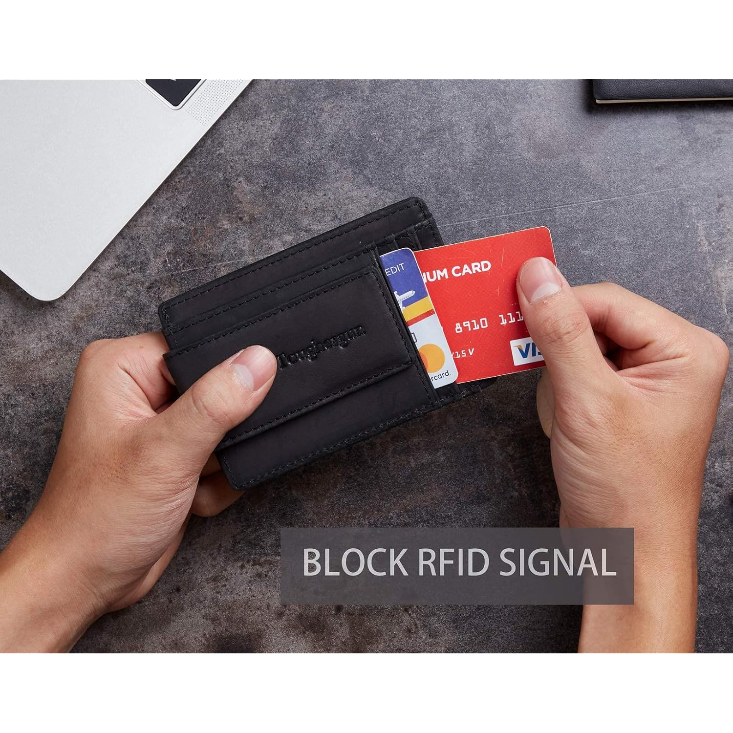 Toughergun Slim Minimalist Wallet for Men with Magnetic Money Clip Leather Wallet, Credit Card Holder RFID Blocking Front Pocket Holds Cash and Cards
