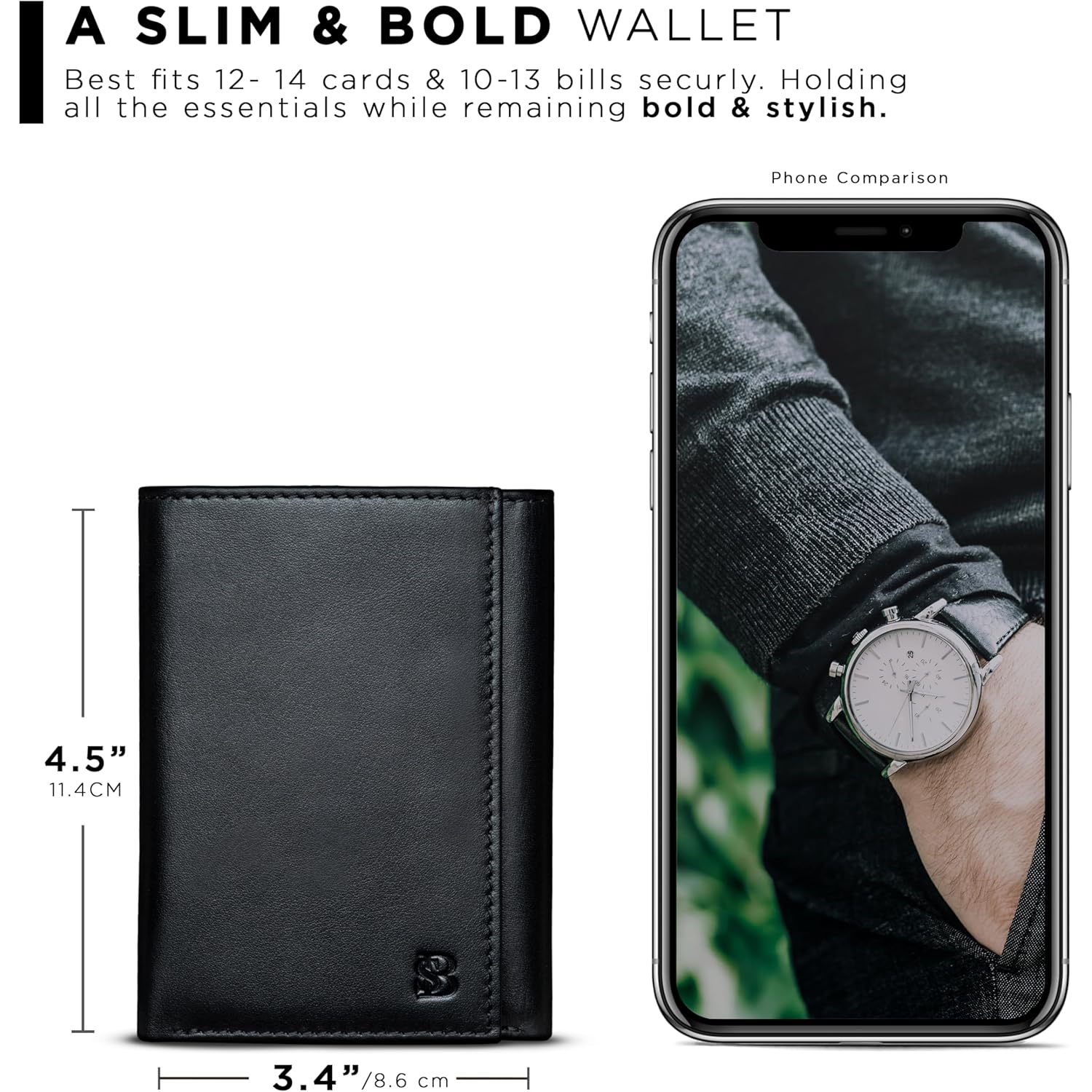 SERMAN BRANDS Trifold Wallet for Men - RFID Blocking Genuine Leather, 11 Card Slots & ID Window, Slim Everyday Carry, Durable Stitching, Gift for Him