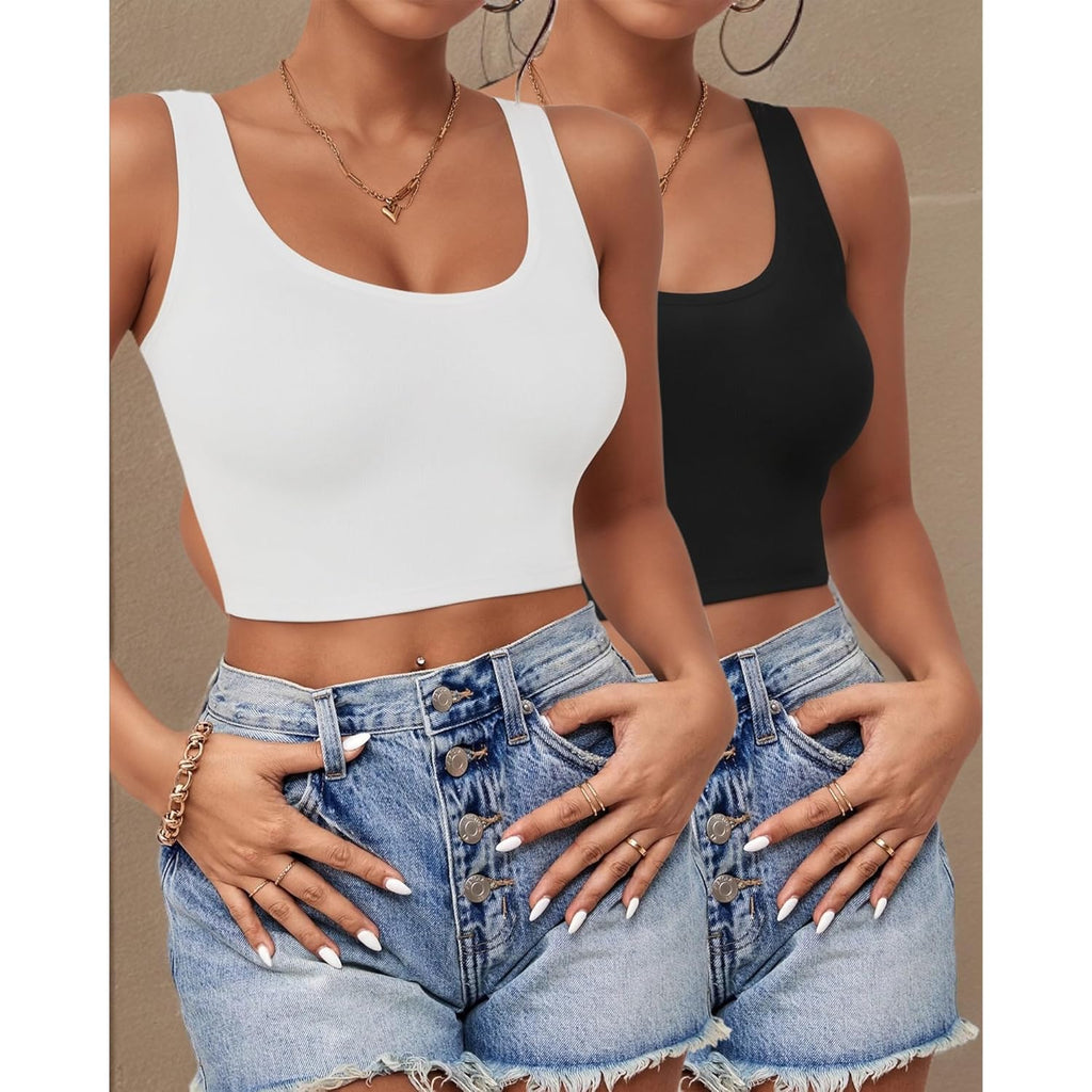 2-3Pcs Tank Tops for Women, U Neck Sleeveless Crop Tops, Basic Cropped Racerback Going Out Tops Athletic Sports Shirts