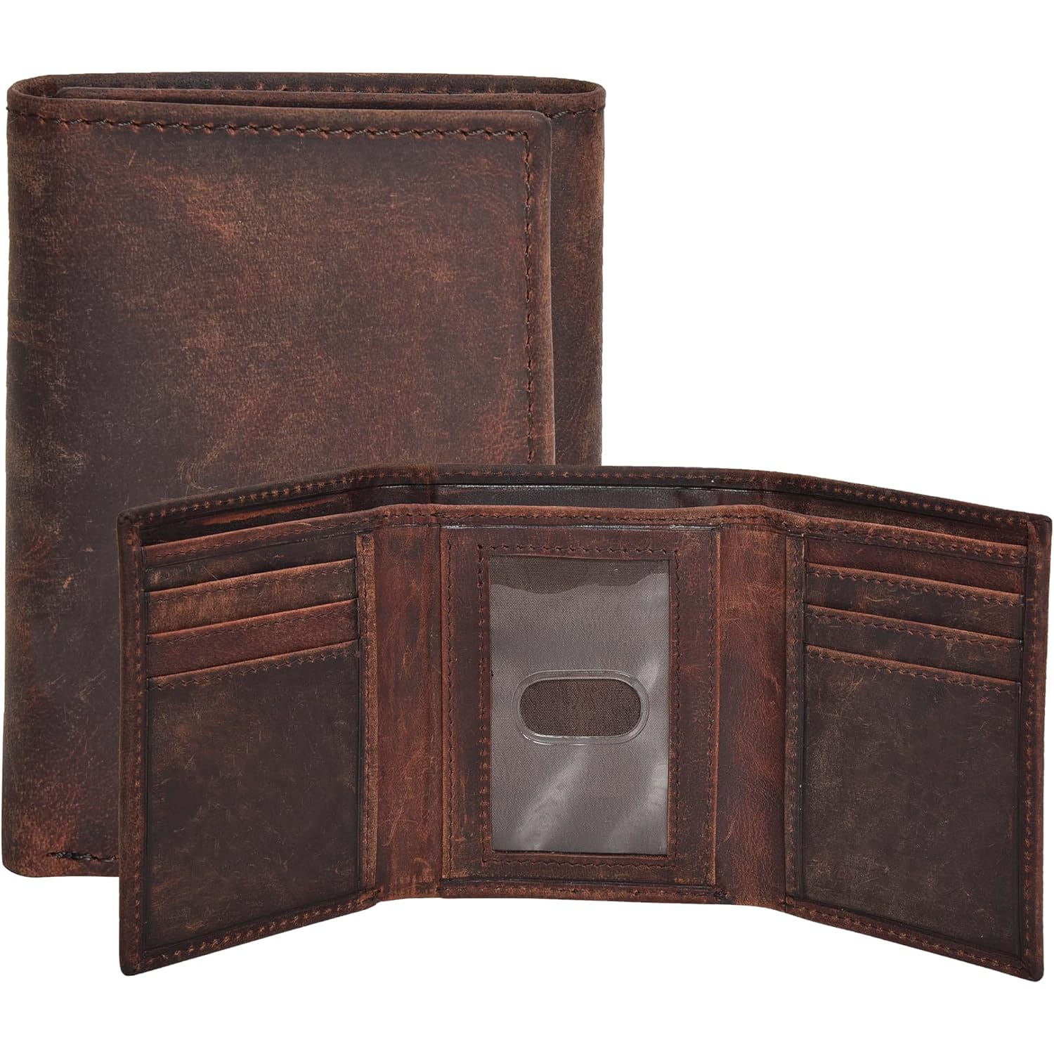 Real Leather Mens Trifold Wallet RFID Blocking Slim Minimalist Front Pocket - Thin & Stylish with ID Window in Gift Box
