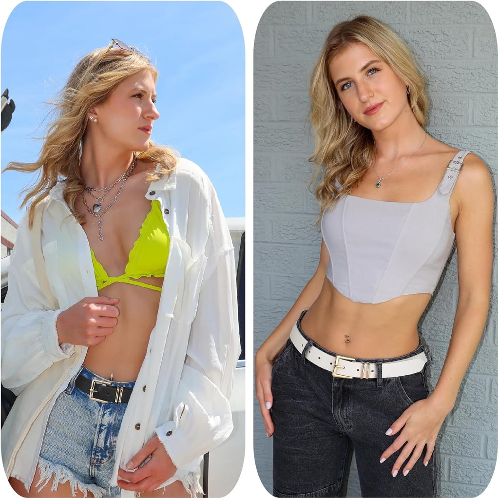 UnFader Pack 3 Women Belts for Jeans Pants, Fashion Gold Buckle Leather Belts