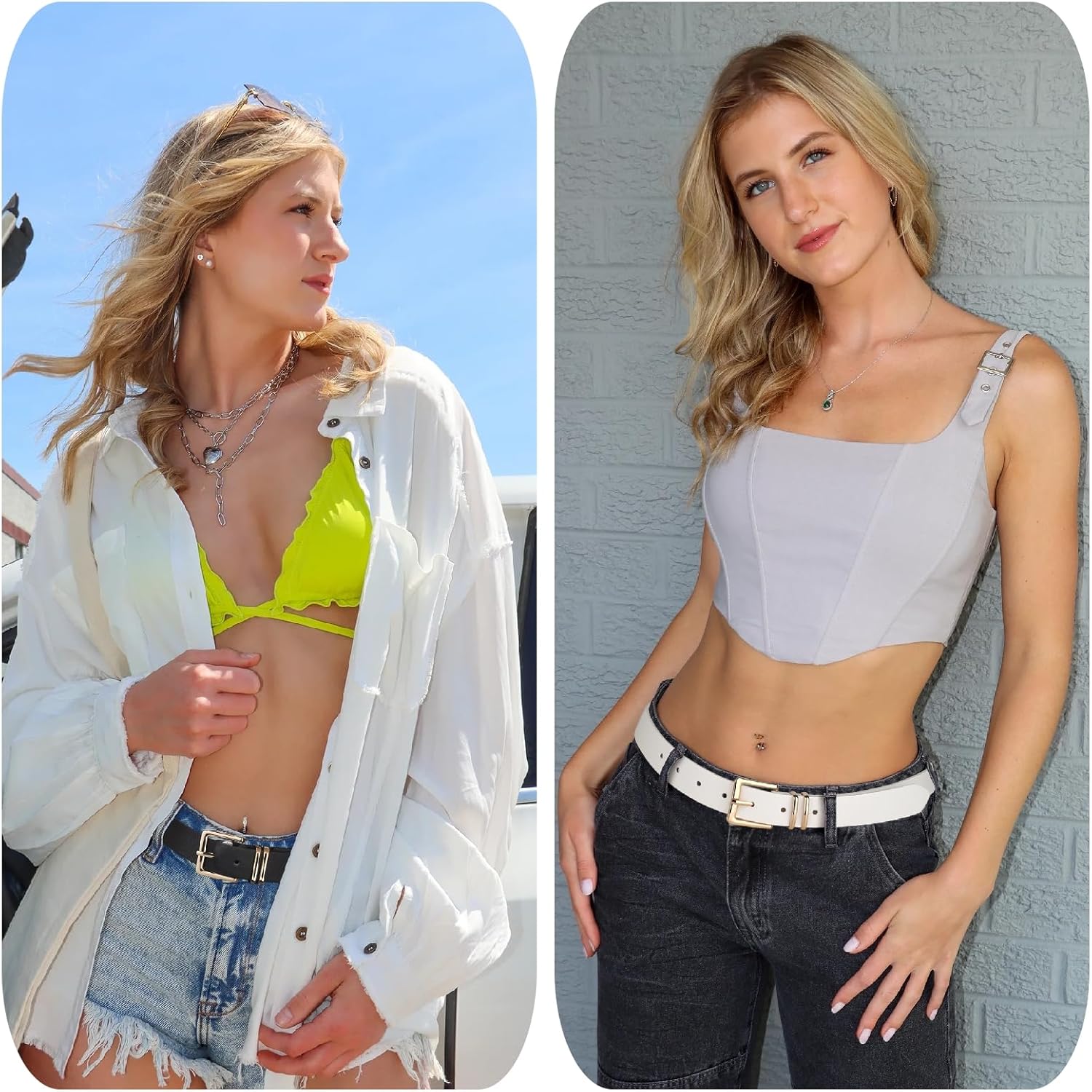 UnFader Pack 3 Women Belts for Jeans Pants, Fashion Gold Buckle Leather Belts