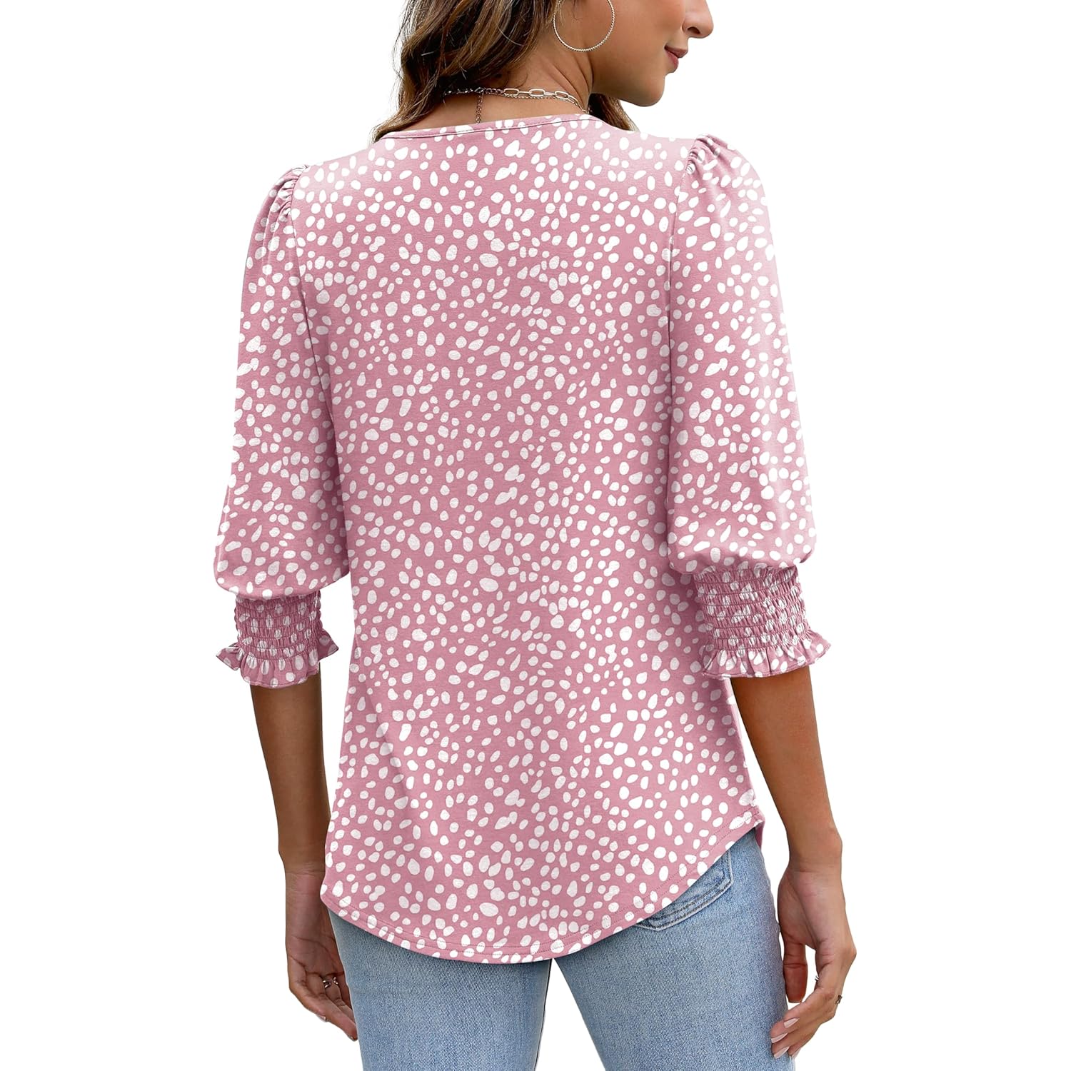 XIEERDUO Blouses for Women Dressy Casual 3/4 Length Sleeve Womens Tops with Smocked Cuffs