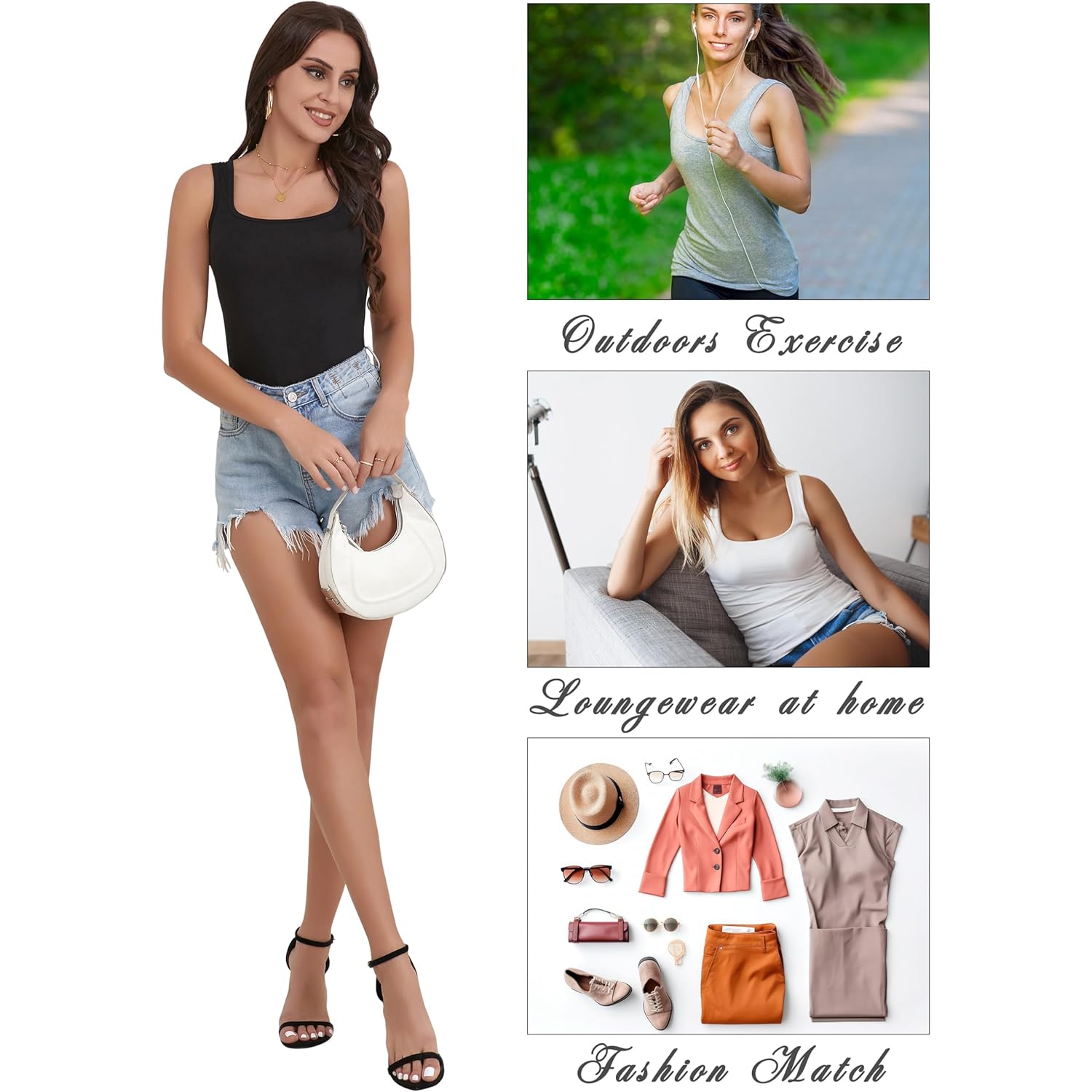 BQTQ 5 Pack Women's Tank Tops Square Neck Sleeveless Ladies Tank Top Undershirts
