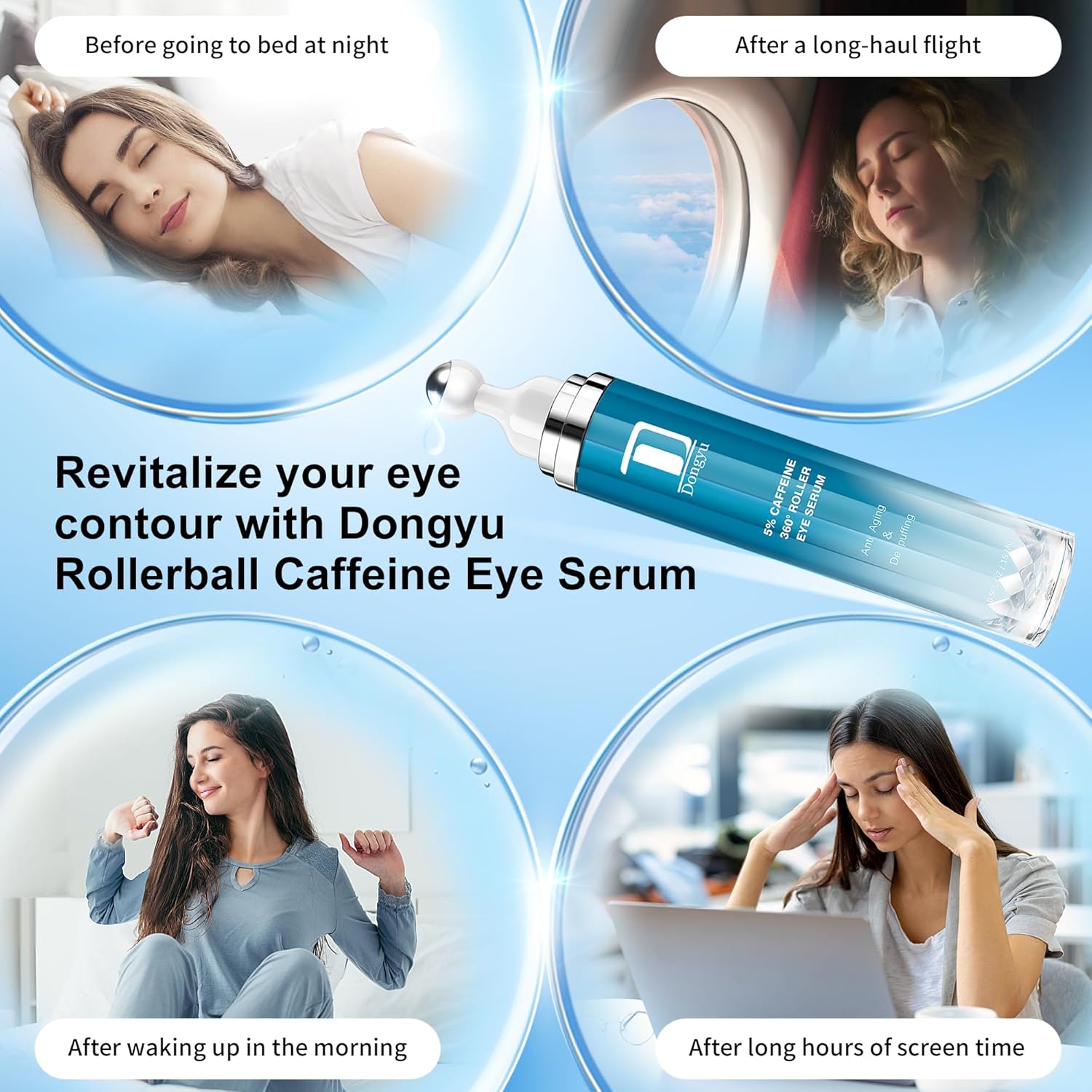Dongyu Caffeine Eye Cream for Dark Circles: Under Eye Serum for Puffiness Bags Daily Care before Dates Parties Women Men