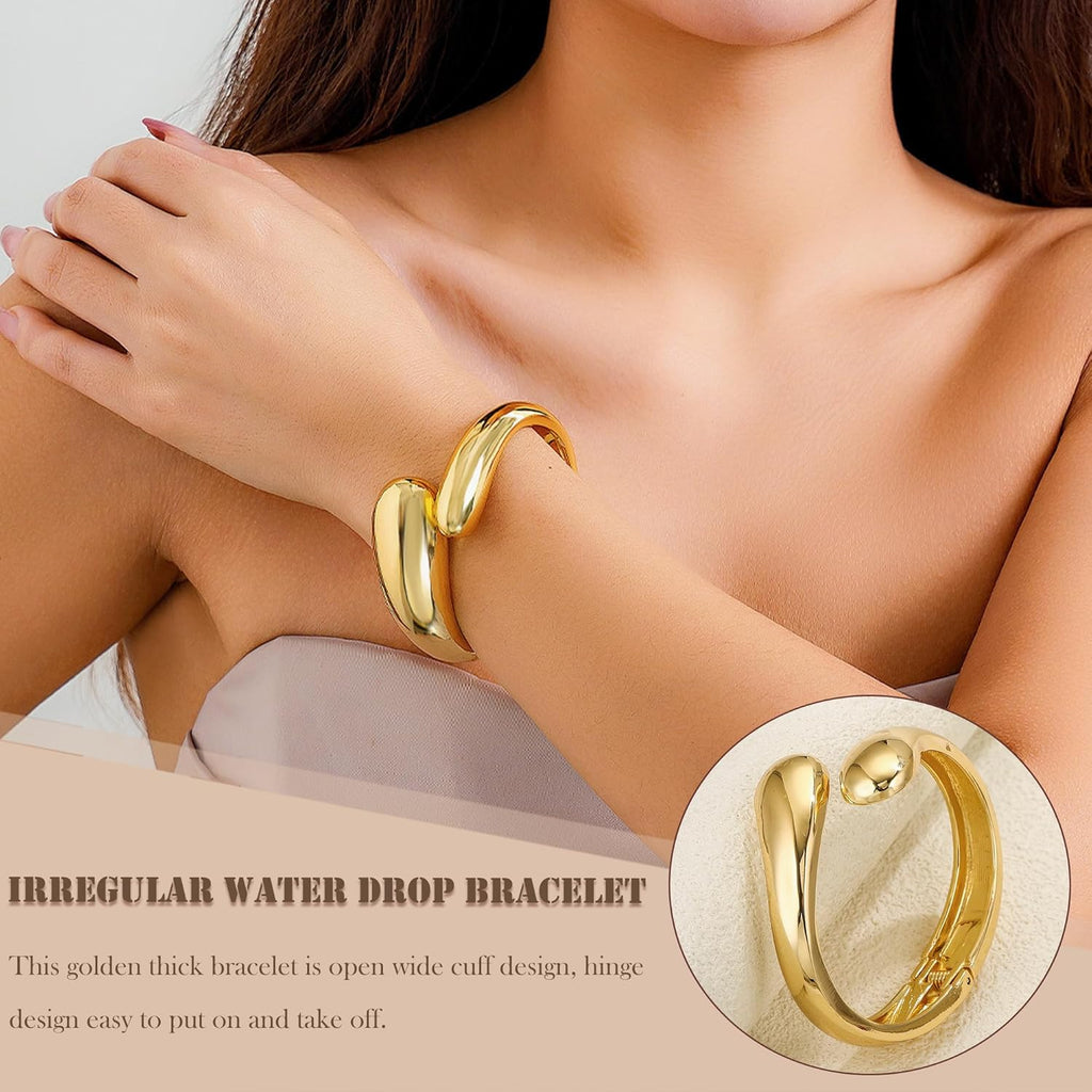 4 Pcs Women Gold Silver Cuff Bracelet Hinged Design Bracelet Trendy Chunky Cuff Bangle Thick Gold Silver Bracelets for Women