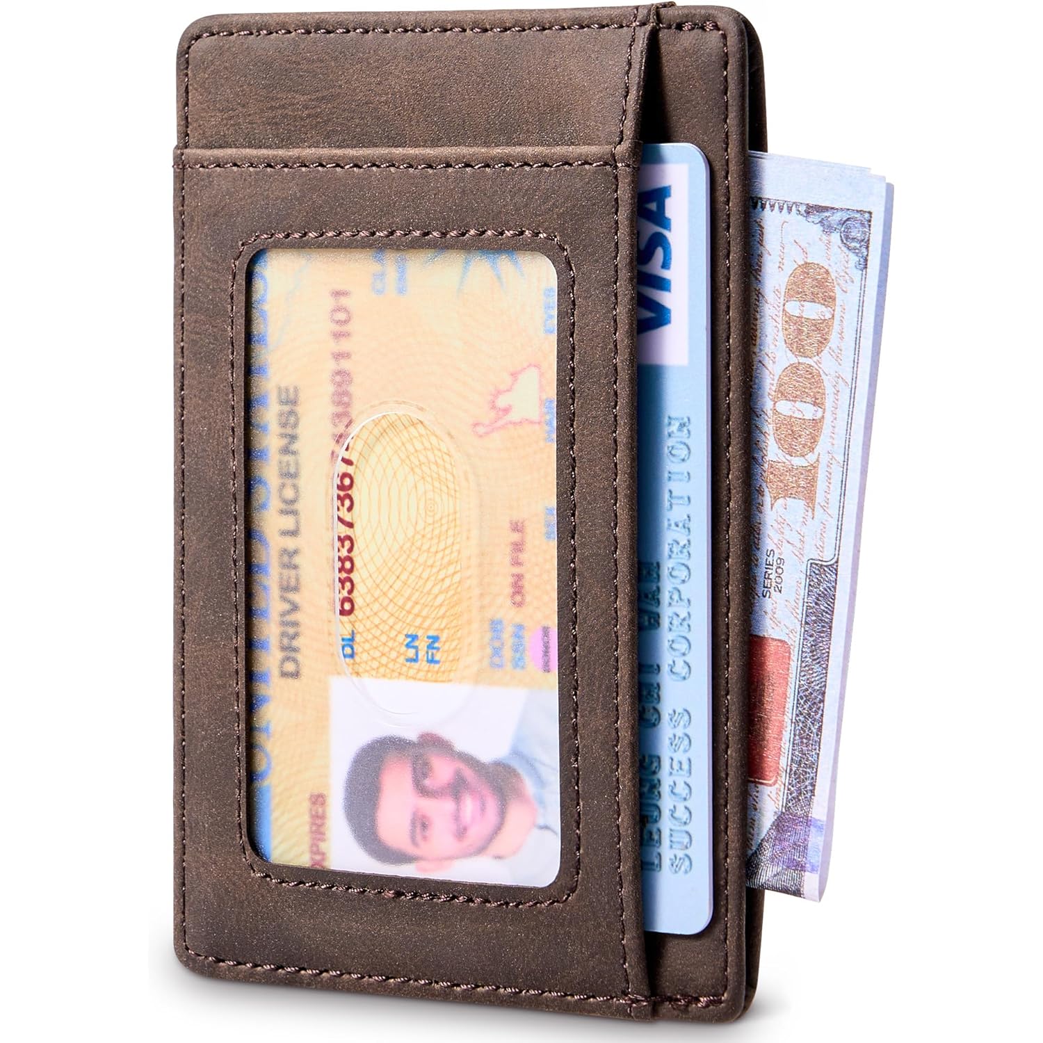 Travelambo Slim Wallet Front Pocket Minimalist Leather RFID Blocking Medium Size