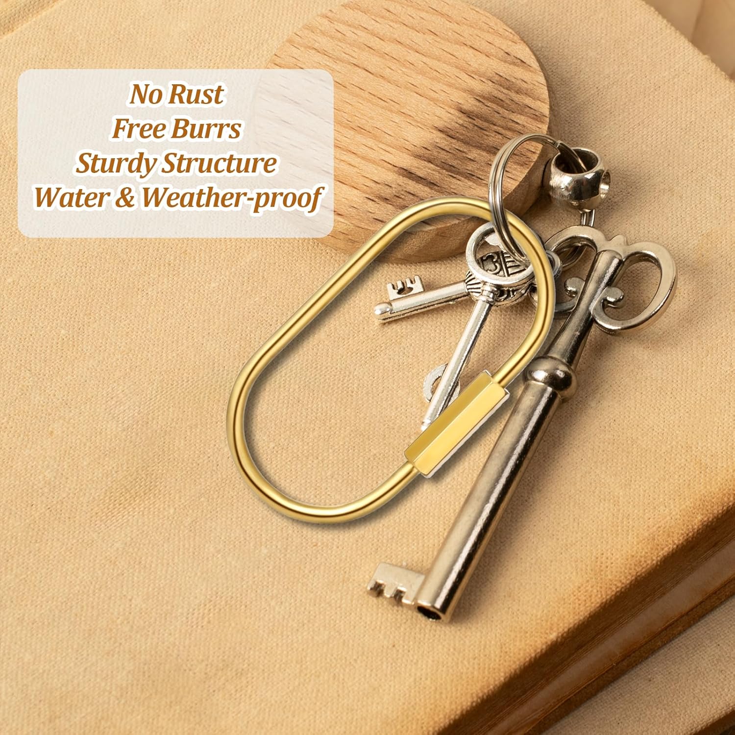 2.52 x 1.34 Inch 2 Pcs Brass Screw Lock Keychain, Durable Brass Screw Lock Clip Key Chain Ring Durable Simple Brass Keychain Holder Brass Key Ring Simple Style Car keychain for Men Women Gold