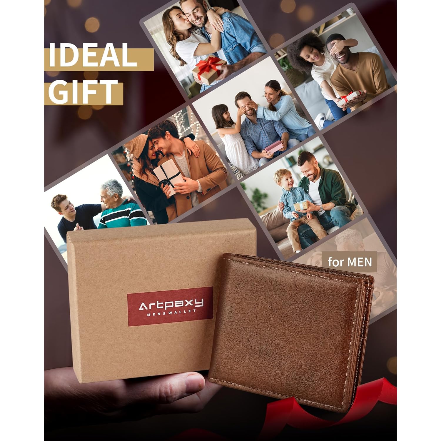 Mens Wallet Genuine Leather Bifold RFID Blocking Wallet for Men with 1 ID Window 13 Card Holders 2 cash pockets 1 Gift Box
