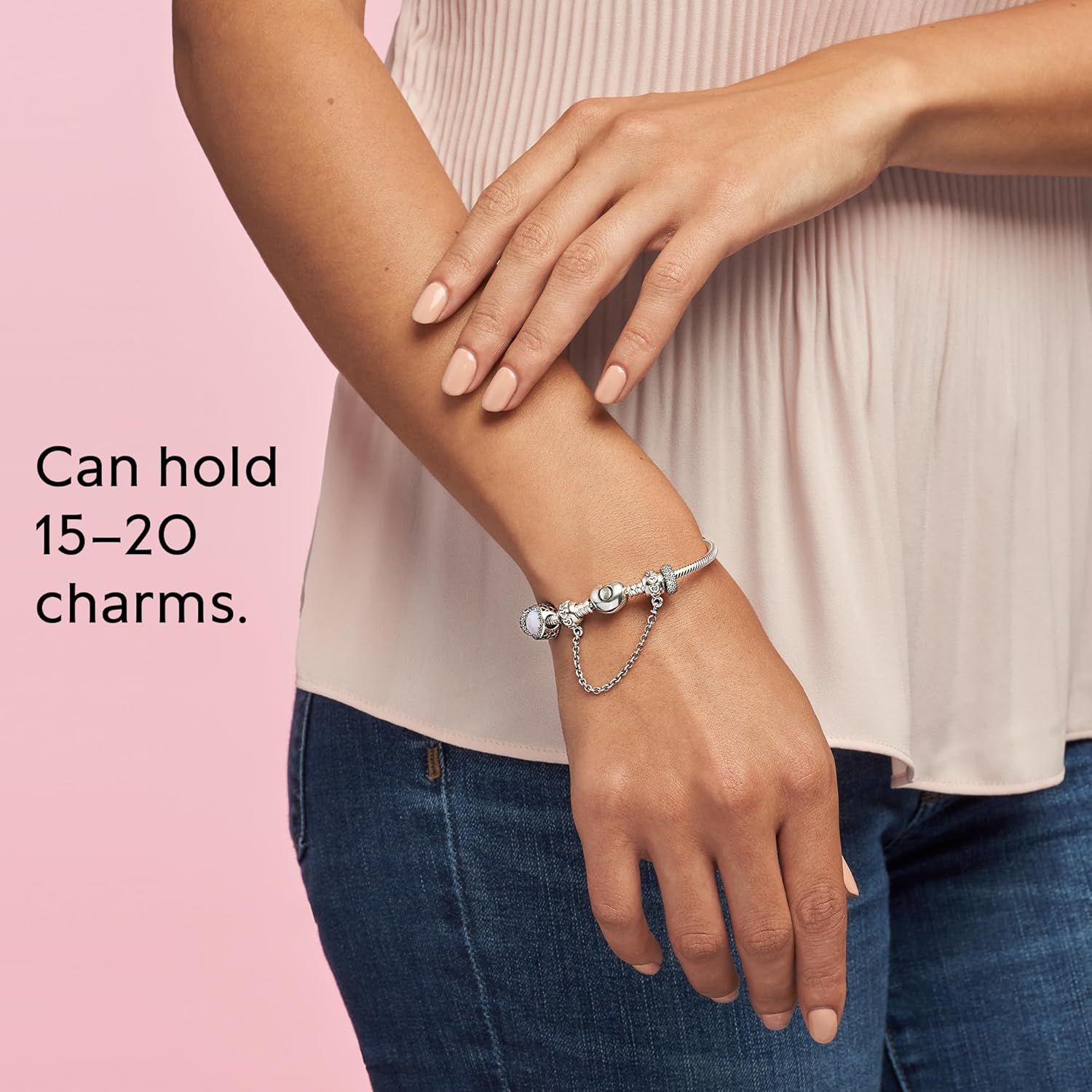 PANDORA Moments Heart Clasp Snake Chain Bracelet - Compatible Moments Charms - Gift for Her - Sterling Silver - With Gift Box