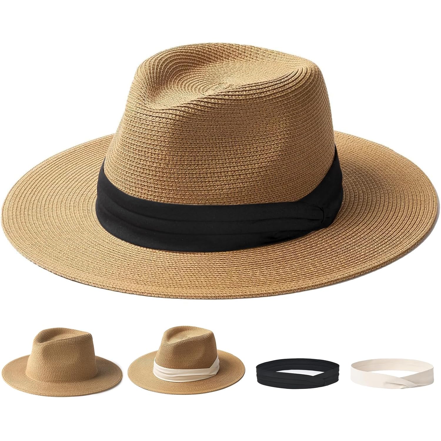 FURTALK Panama Hat Sun Hats for Women Men Wide Brim Fedora Straw Beach Hat UV UPF 80+