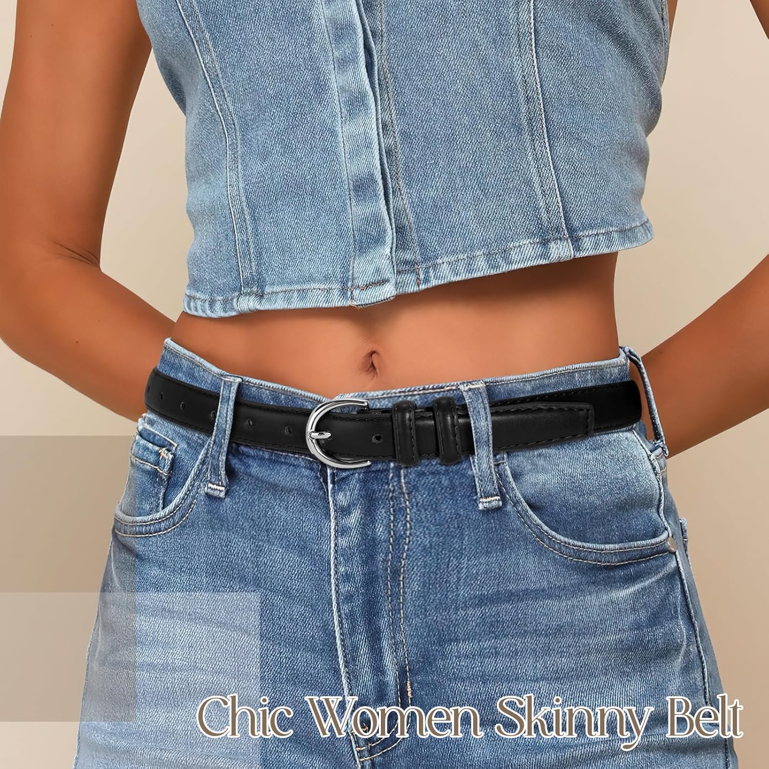Women Leather Belt for Jeans Pants Fashion Ladies Skinny Belt for Dresses Thin Belt with Single Prong Buckle