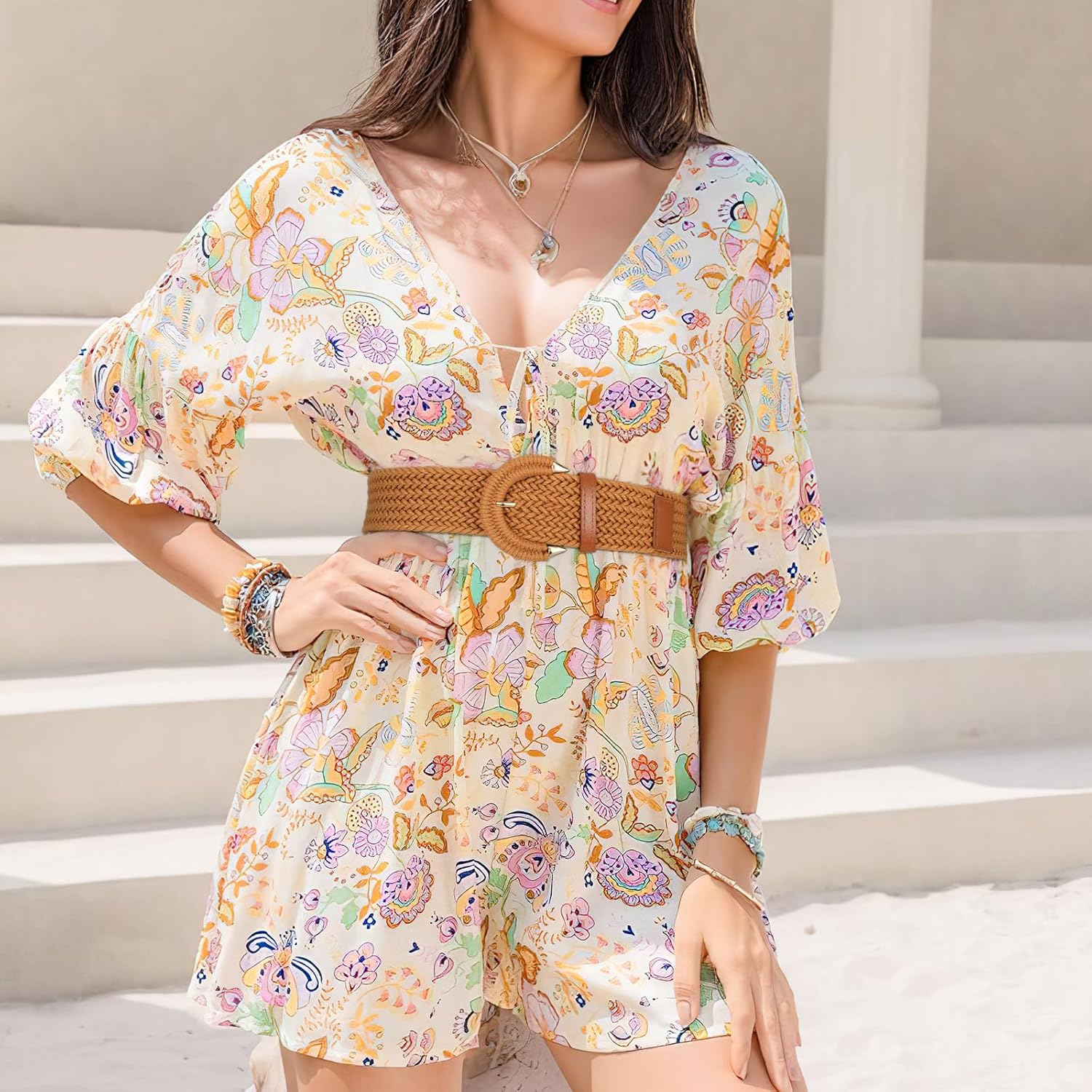 Women Wide Woven Belt for Dresses Fashion Rattan Braided Waist Belt Straw Raffia Boho Belt for Jeans