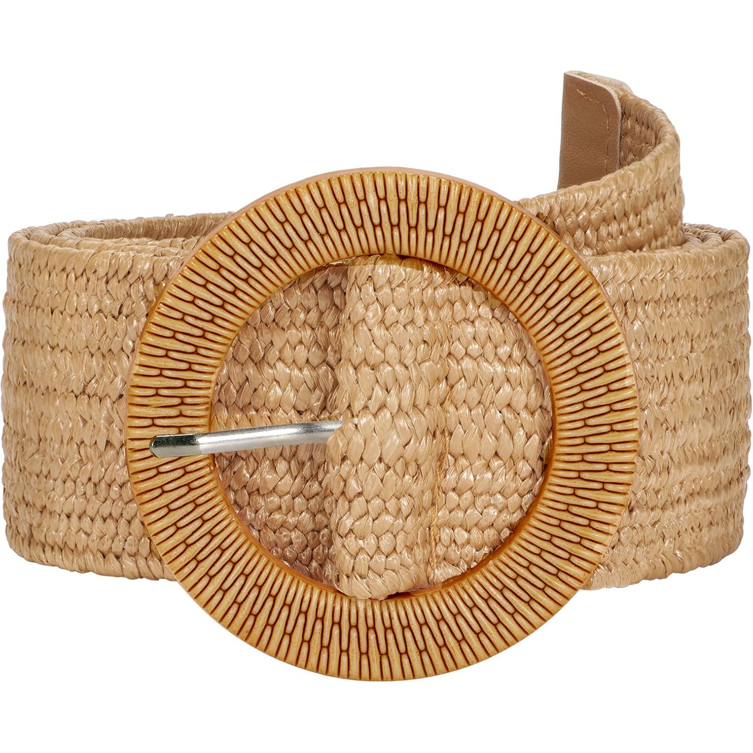 SUOSDEY Straw Woven stretchy Waist Belt for Women Dresses,Wide Boho Braided Elastic Belt with Round Buckle