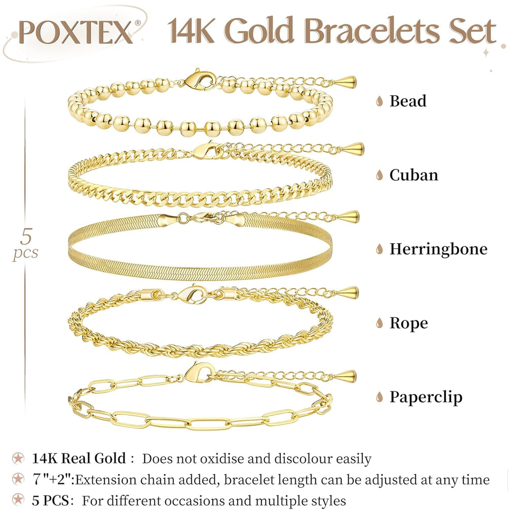 Gold Bracelets for Women,Dainty Bracelets Set for Women Trendy, Gold Bracelets Stack With Beaded, Cuban, Paperclip, Heart, Snake, Rope, Pearl, Cross, Hand Chain, Silver Jewelry Gifts for Women