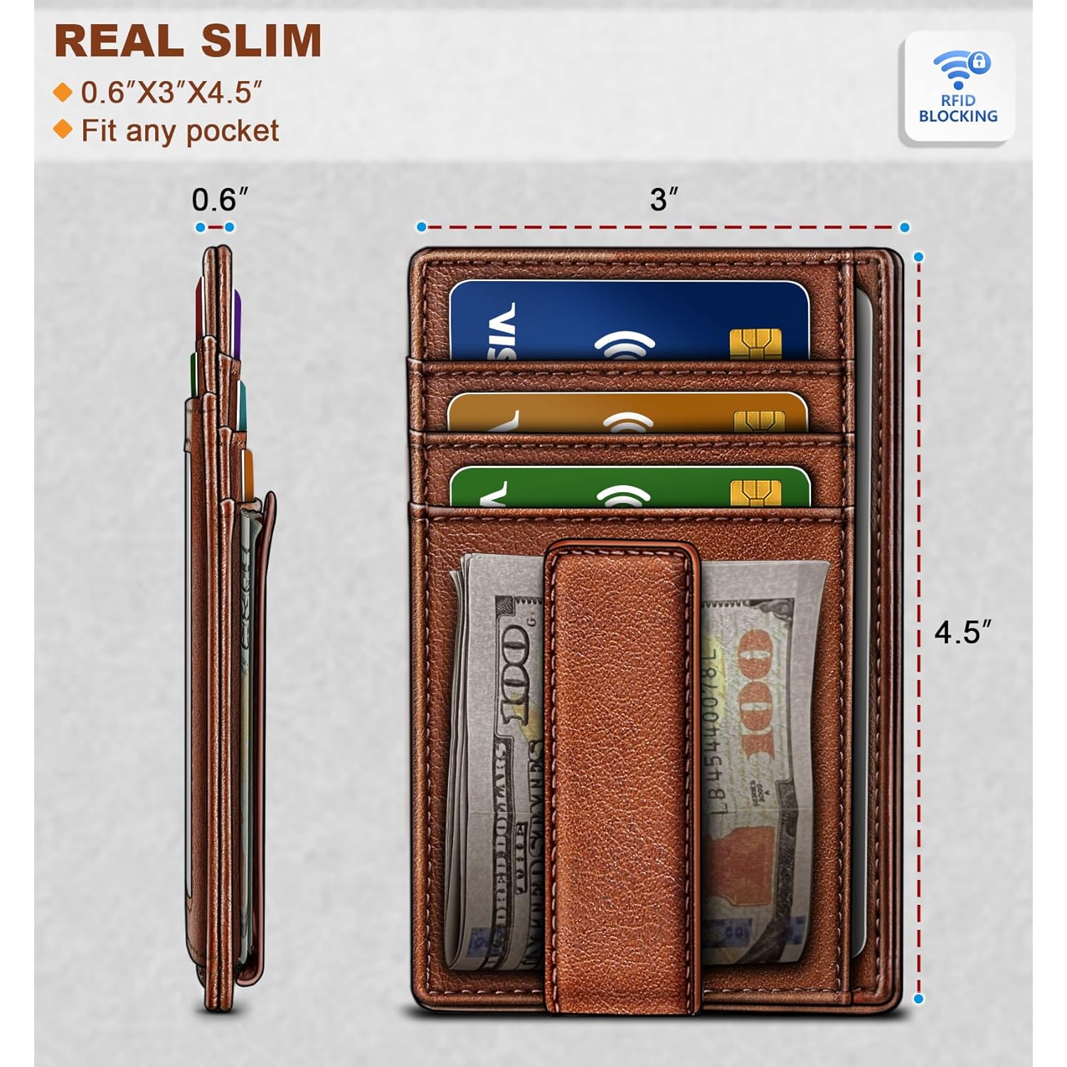 BULLIANT Men Wallet,Slim Leather Wallet Money Clip Card Hodler For Men Gift 8 Cards RFID Blocking