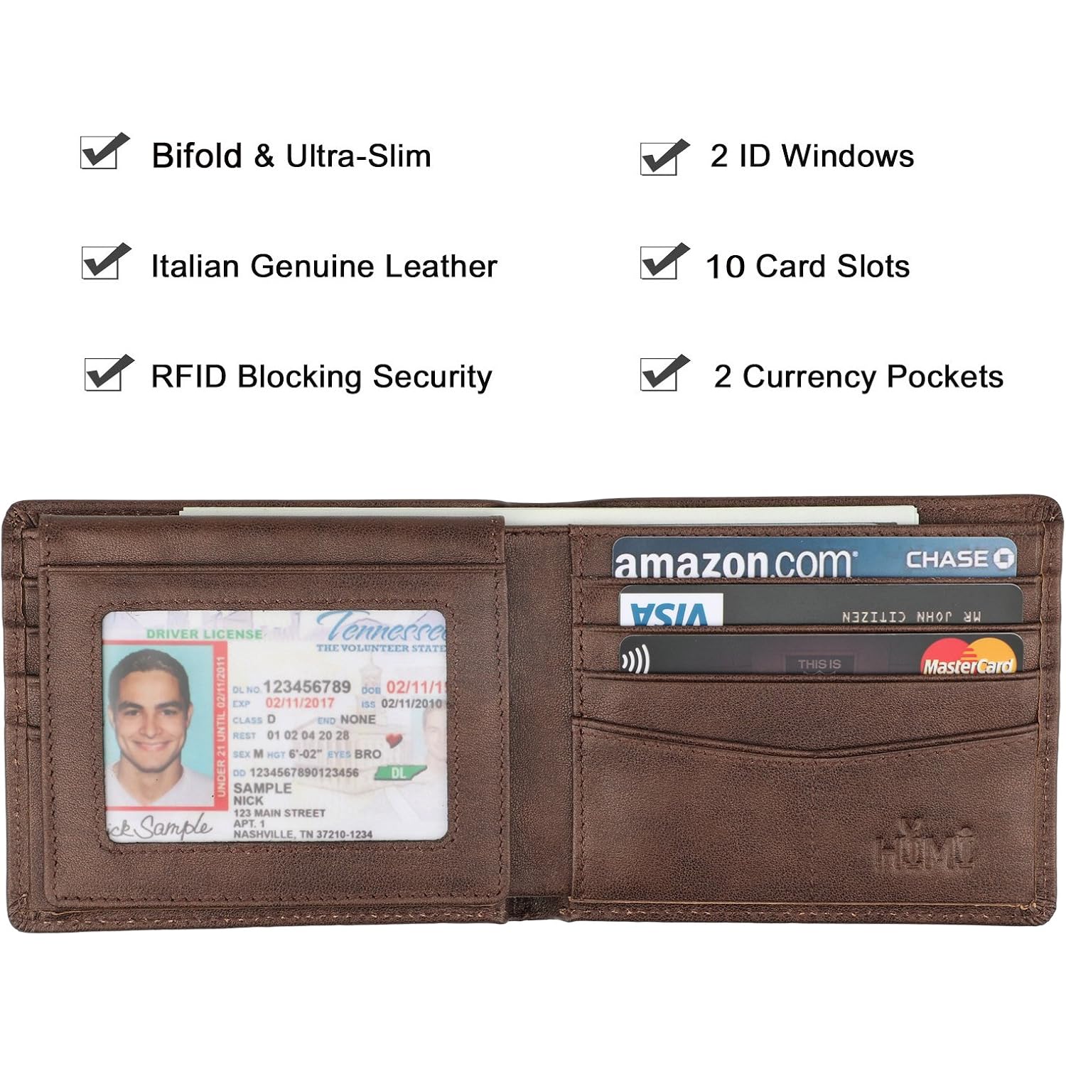 Wallet for Men-Genuine Leather RFID Blocking Bifold Stylish Wallet With 2 ID Window