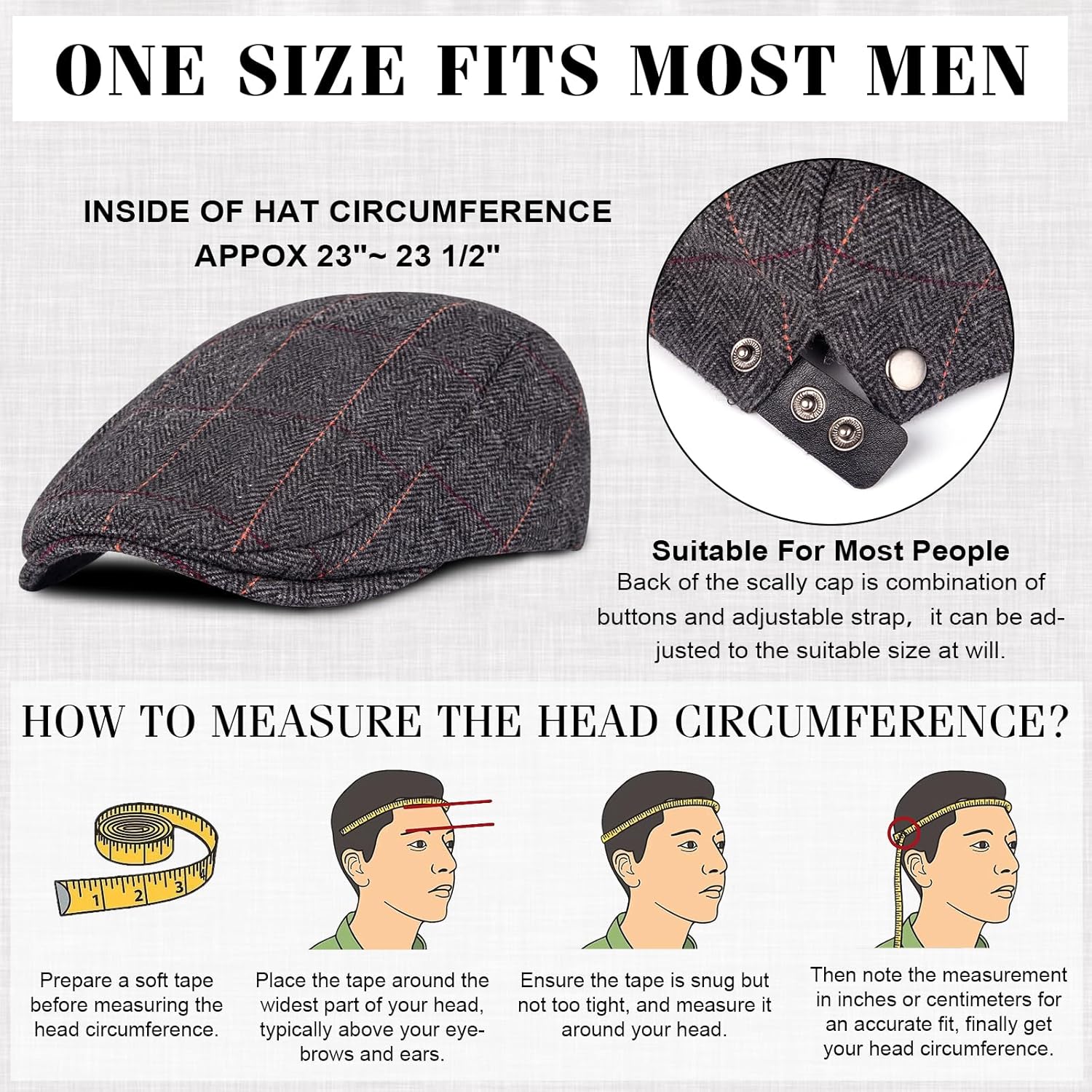 Senker Fashion 2 Pack Newsboy Cap for Men Adjustable Herringbone Tweed Wool Hats Blend Flat Cap Ivy Cabbie Driving Hat
