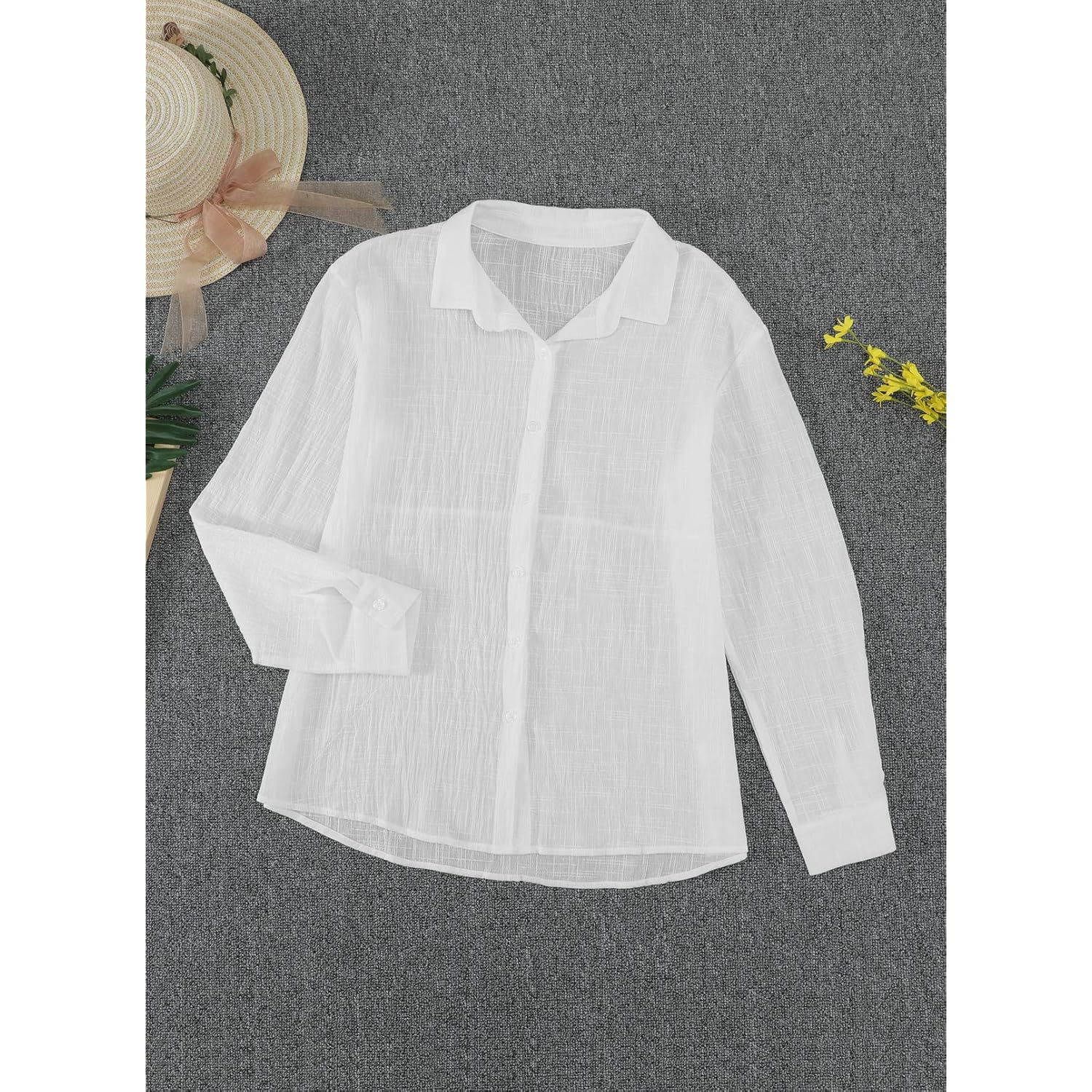 Astylish Womens V Neck Roll up Sleeve Button Down Blouses Tops