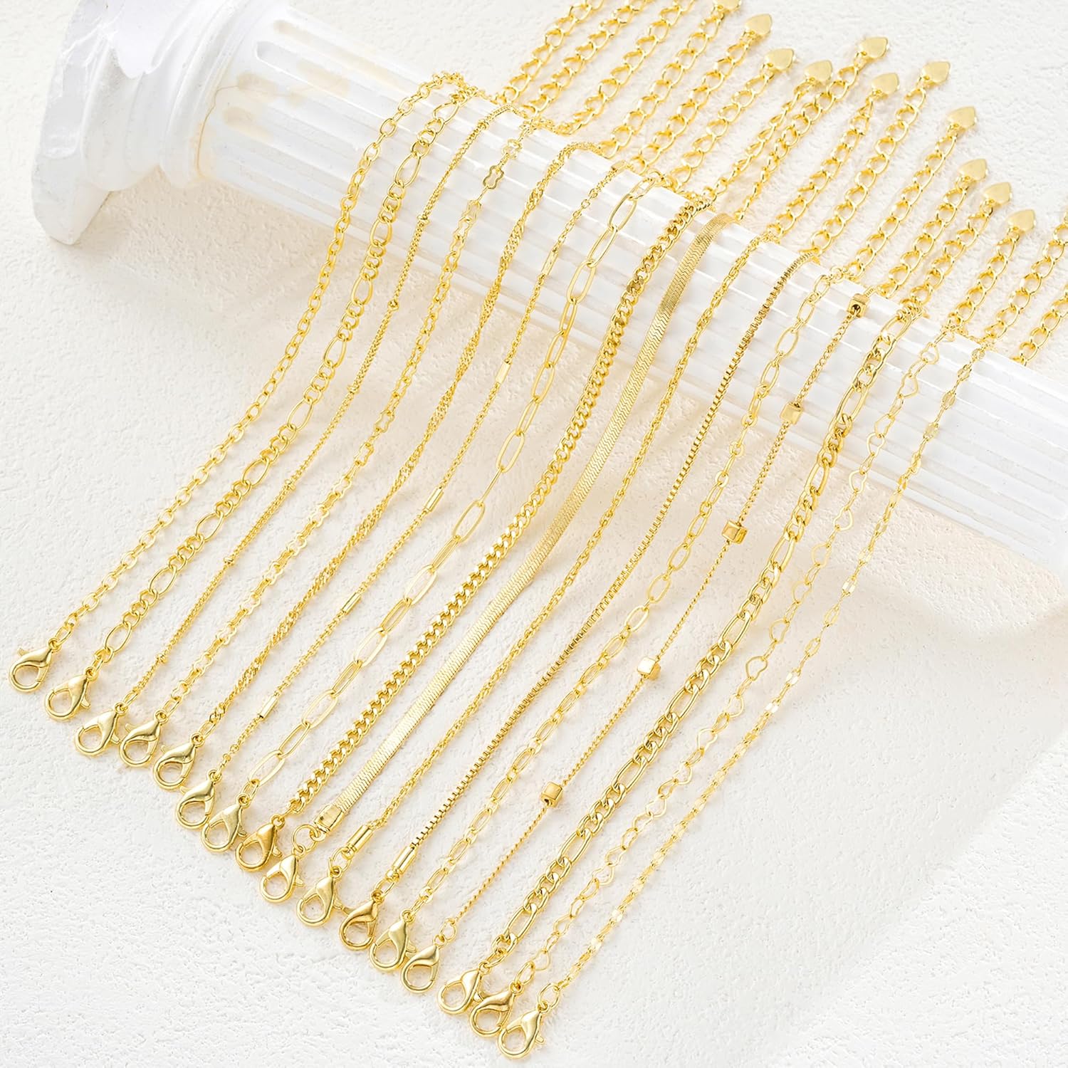 16 PCS Gold Bracelets for Women, Dainty Bracelets Set for Women Trendy, Gold Stackable Cuban Link Paperclip Chain Bracelet Pack Jewelry Gifts for Women