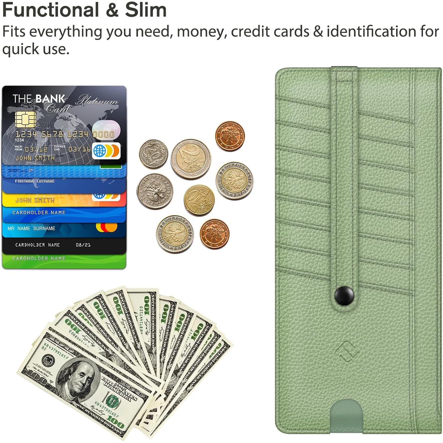 Fintie Slim Credit Card Wallet Holder Change Pouch, RFID Blocking Business Cards Cases with Zipper Pocket for Cash, Coin, Receipt