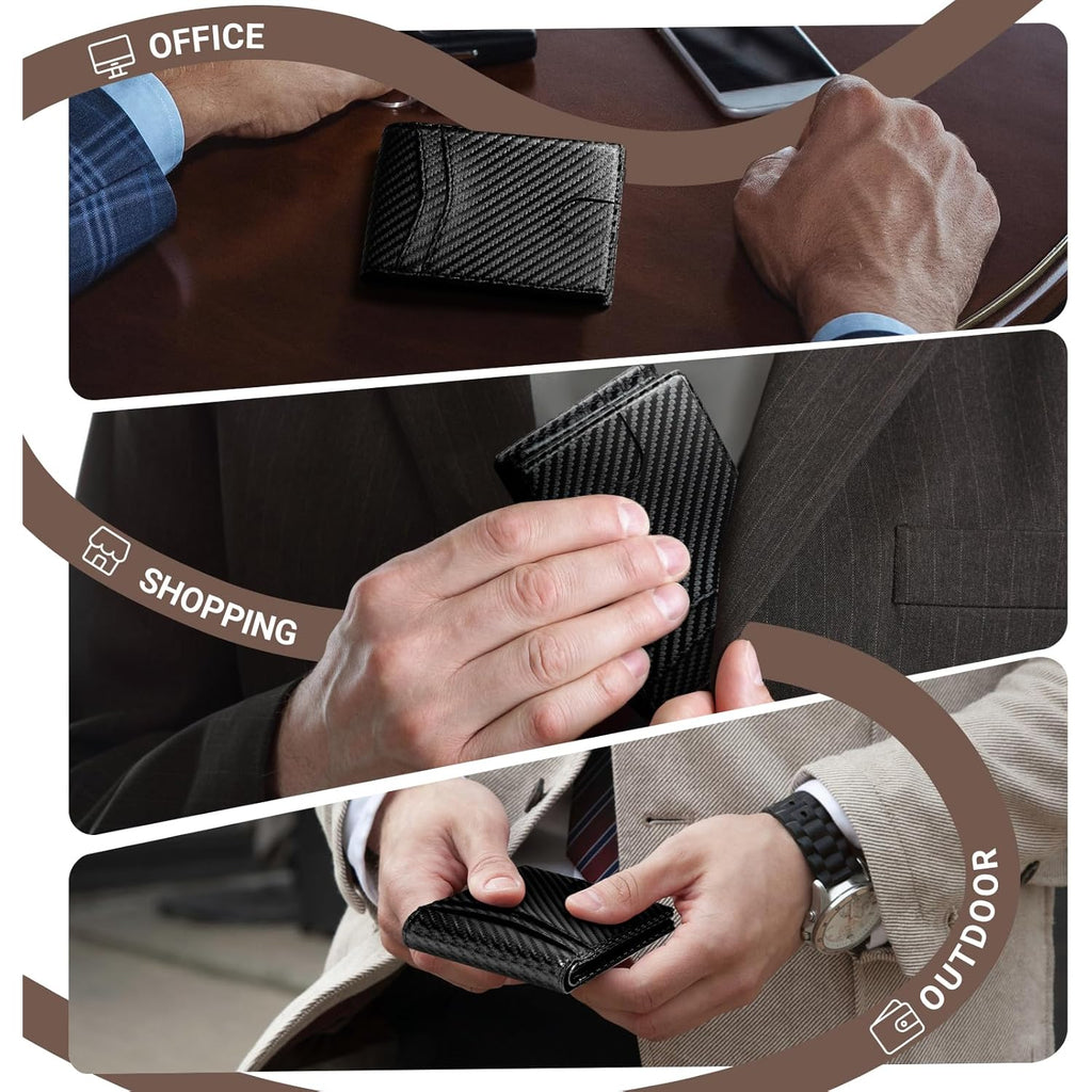 GNDR Wallet For Men RFID Blocking Leather Black Wallets Bifold Carbon Fiber Front Pocket Card Holder Mens Accessories With Gift Box