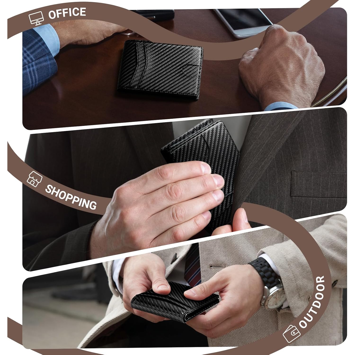 GNDR Wallet For Men RFID Blocking Leather Black Wallets Bifold Carbon Fiber Front Pocket Card Holder Mens Accessories With Gift Box