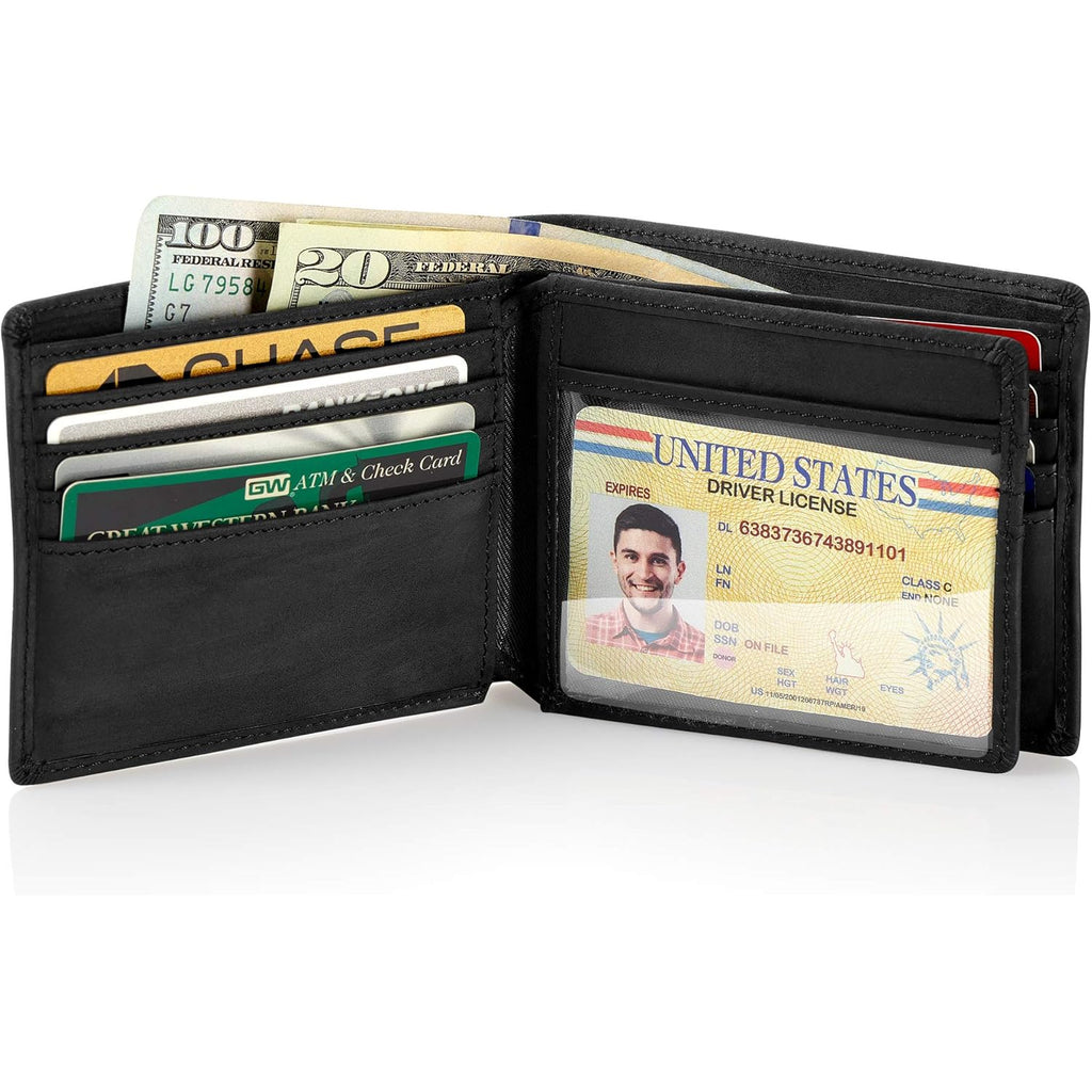 Stealth Mode Leather Bifold Wallet for Men With ID Window and RFID Blocking
