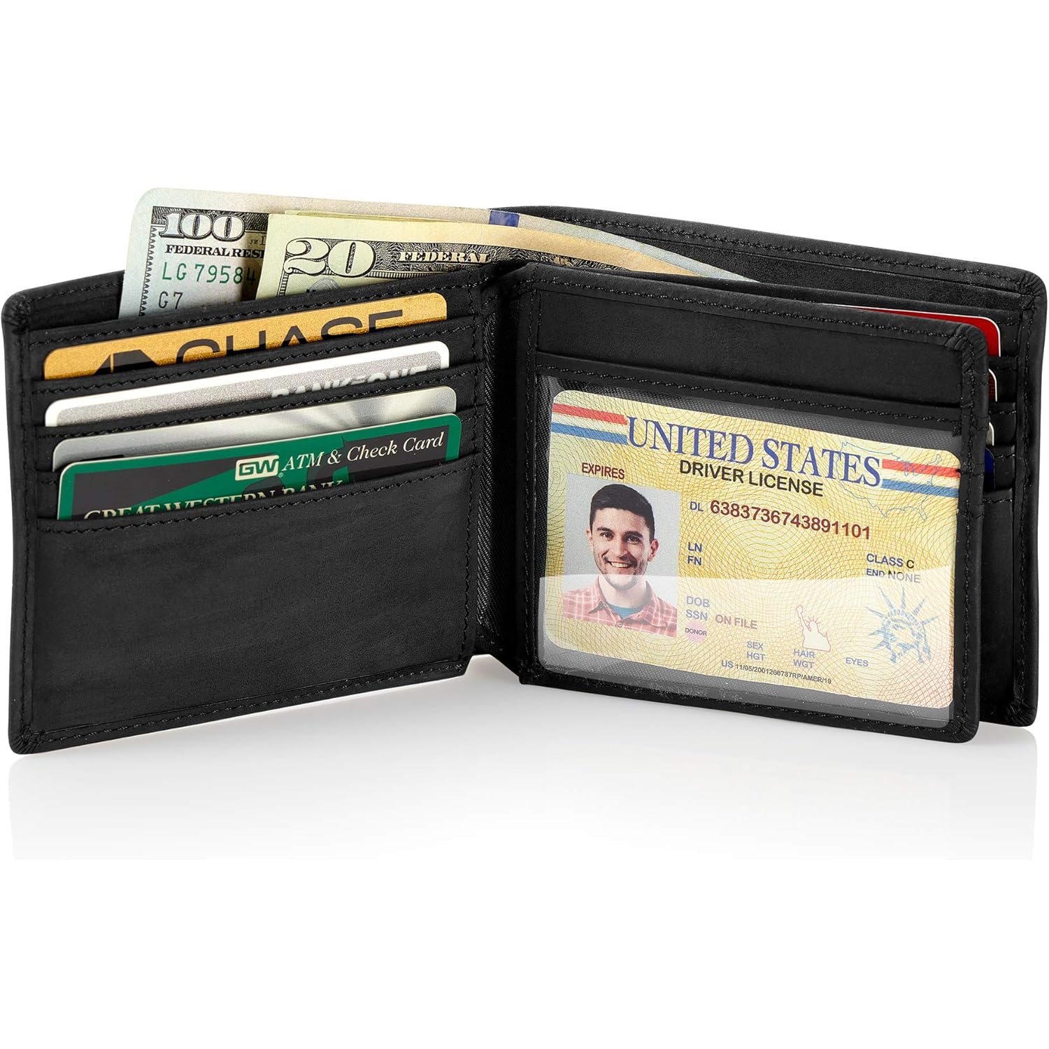 Stealth Mode Leather Bifold Wallet for Men With ID Window and RFID Blocking