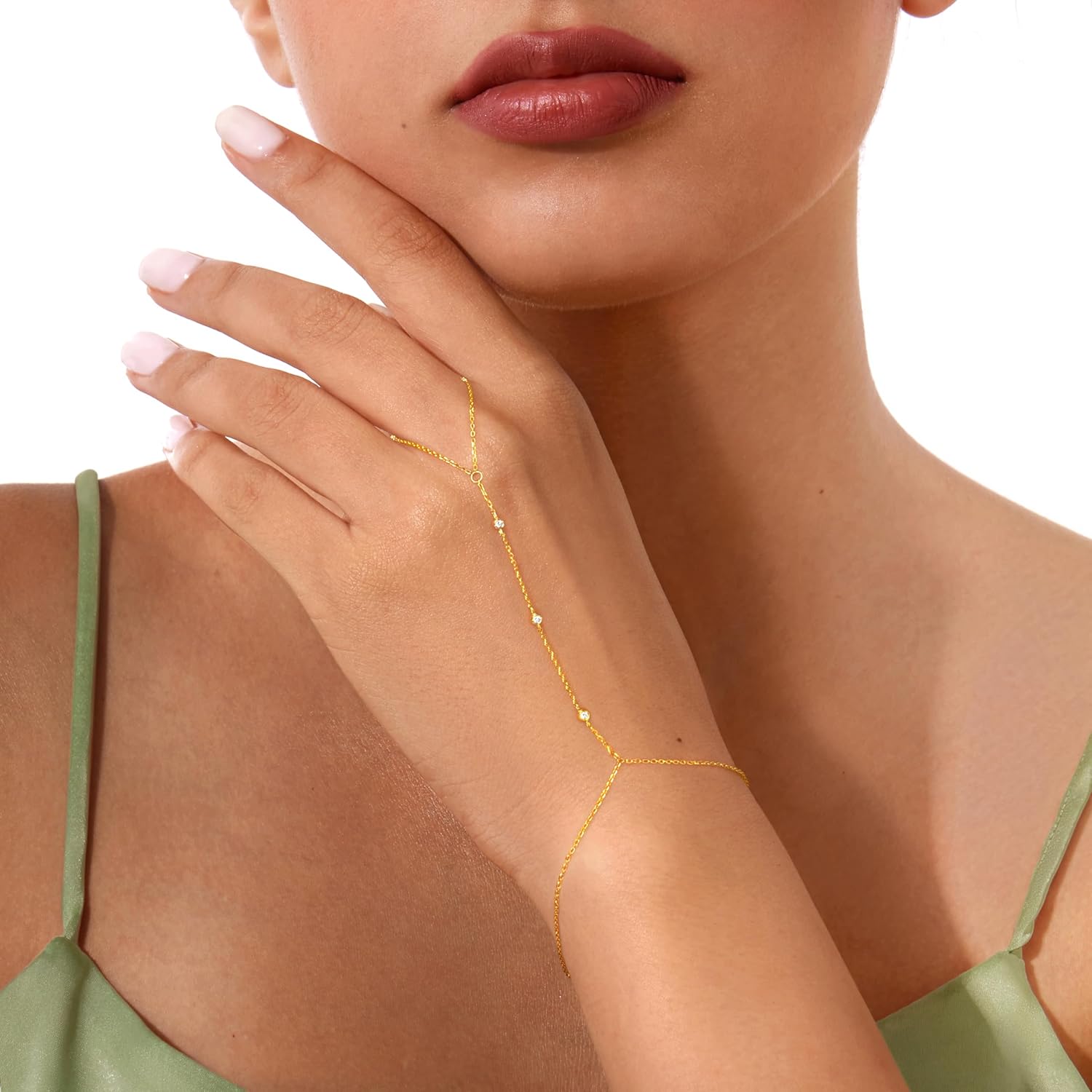 Gold Hand Chain Bracelet for Women Trendy, Dainty 14k Gold Ring Bracelet Hand Chain Finger Ring Slave Cuff Bracelet Cubic Zircon Hand Jewelry for Women Accessories