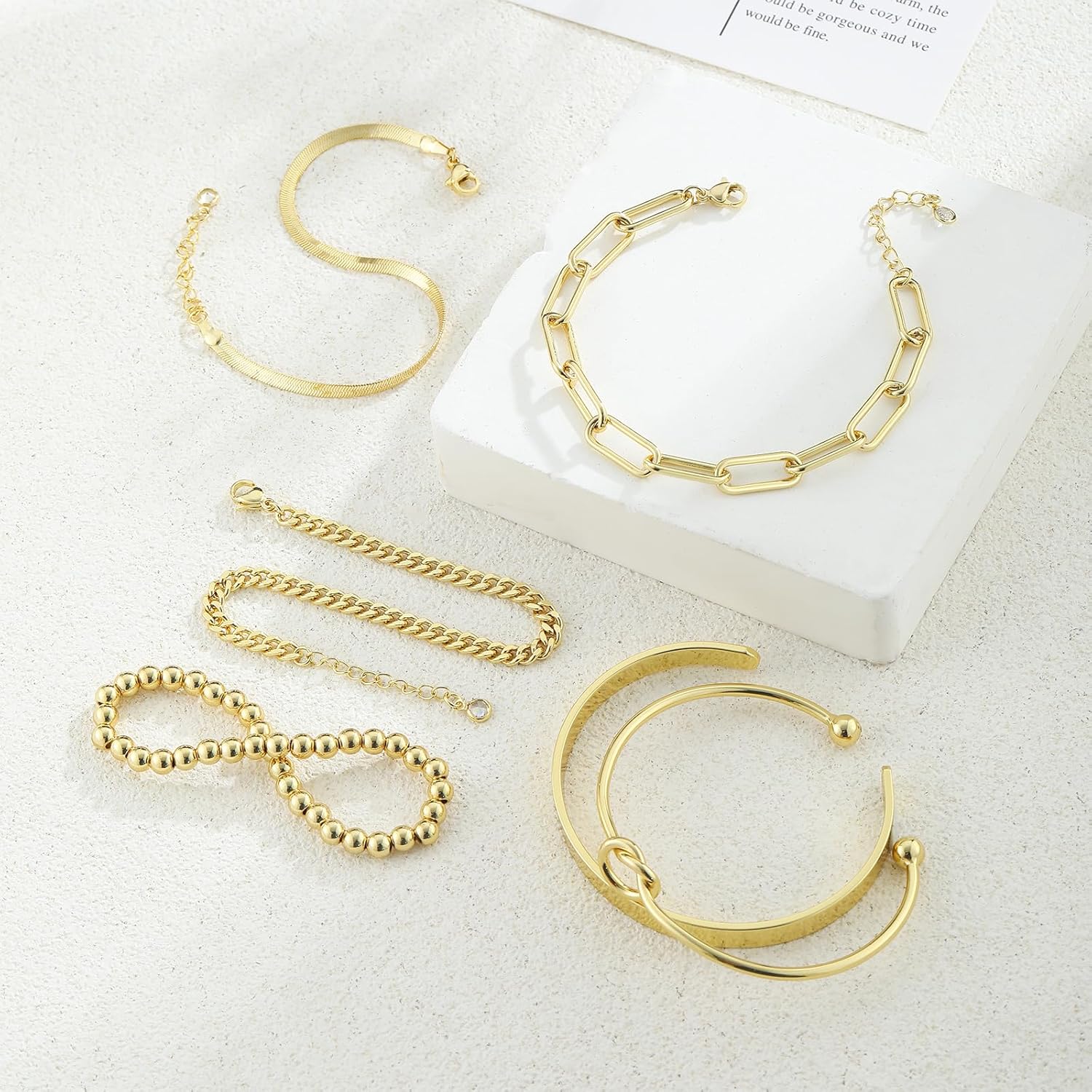 Gold Bracelets for women 14K Gold Bangle Bracelet Stack - Adjustable Waterproof Trendy Bracelets Gold Filled Stacks Bangles Link Chain Gold Bracelet Non Tarnish for Women Jewelry Gifts