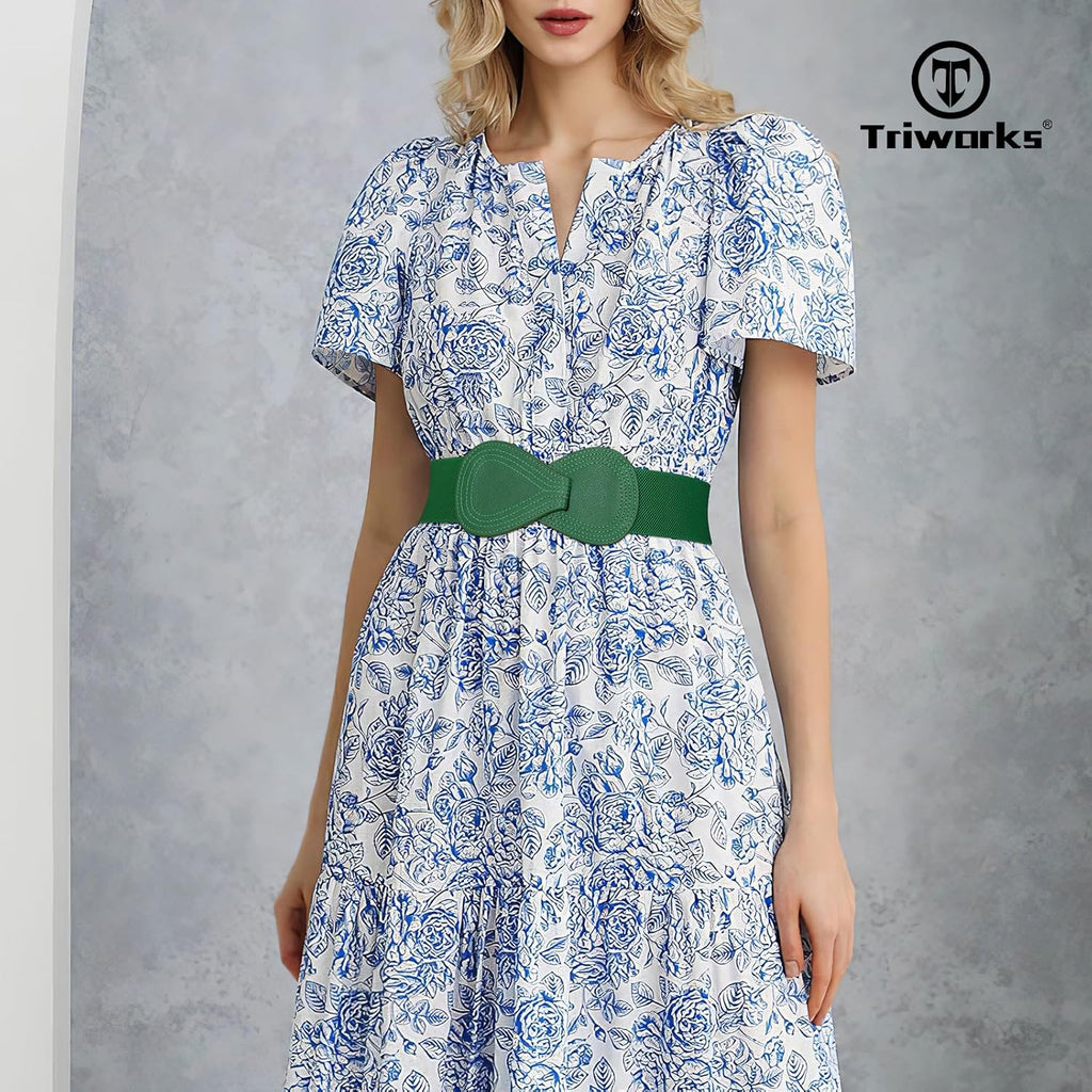Women Wide Elastic Belt Ladies Stretchy Dress Belt Fashion 8-shaped Buckle Waist Belt