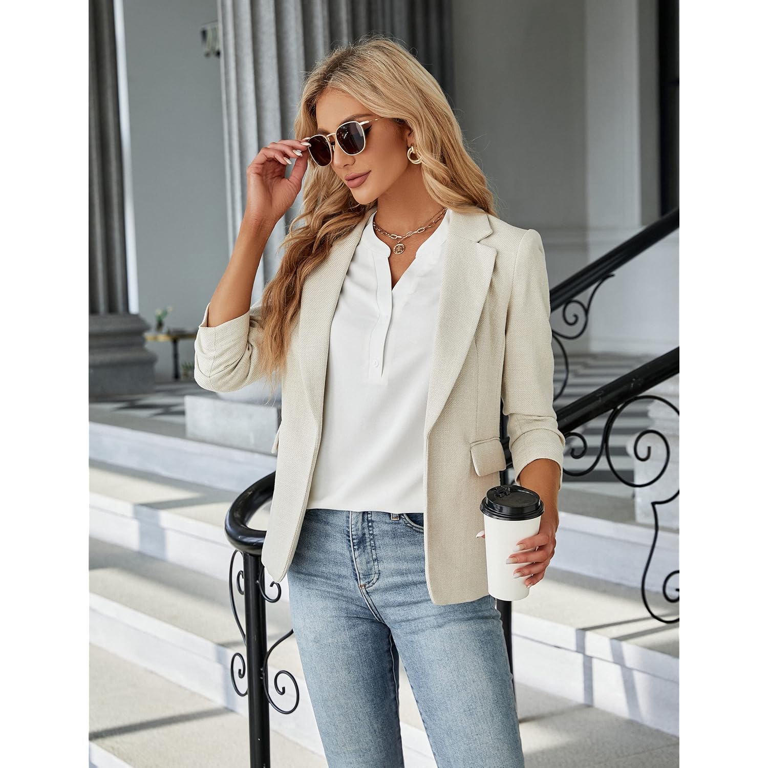 Women’s White V-Neck Button Down Blouse